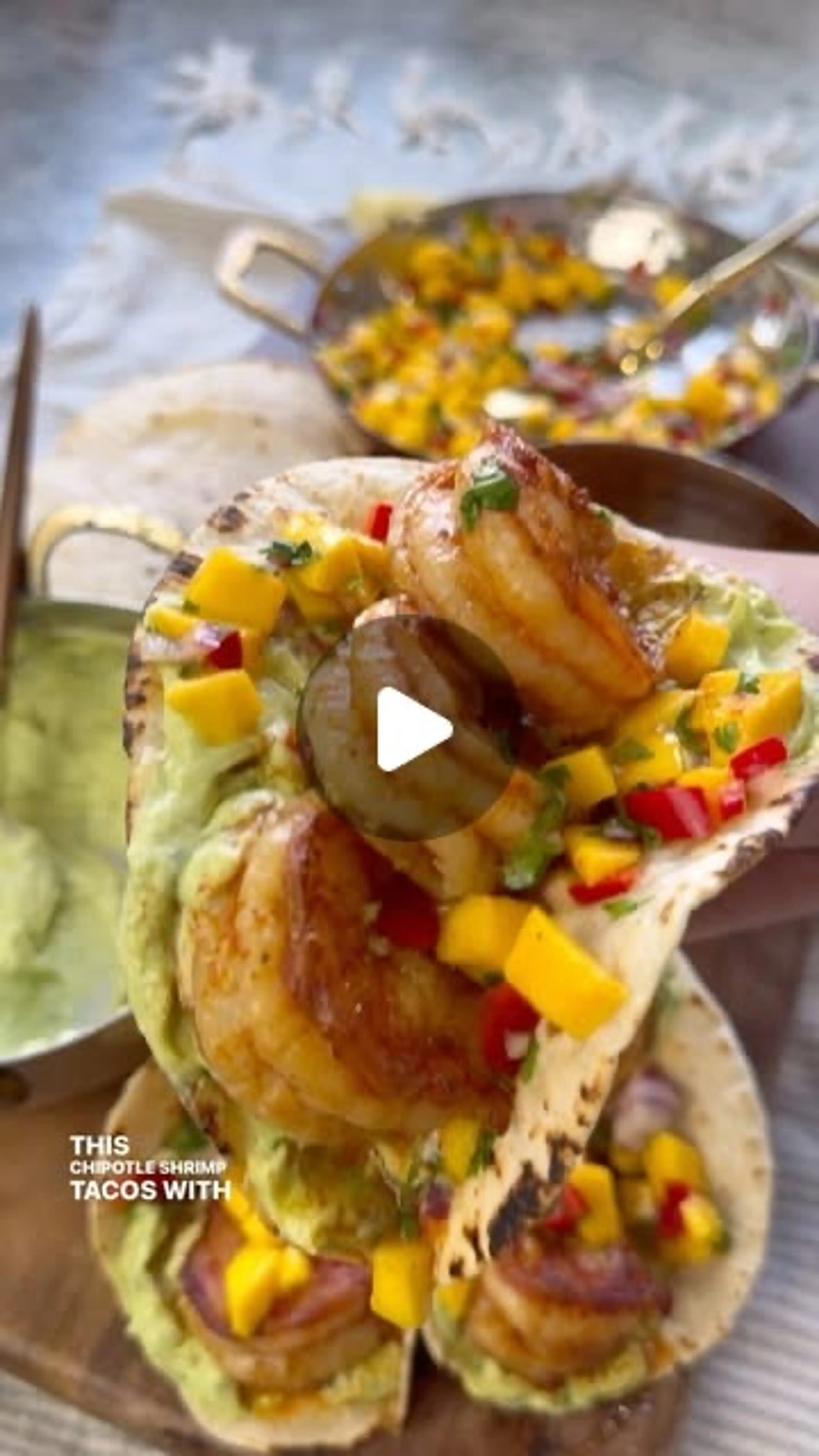 Chipotle Shrimp Tacos with Avocado Crema and Mango Salsa
