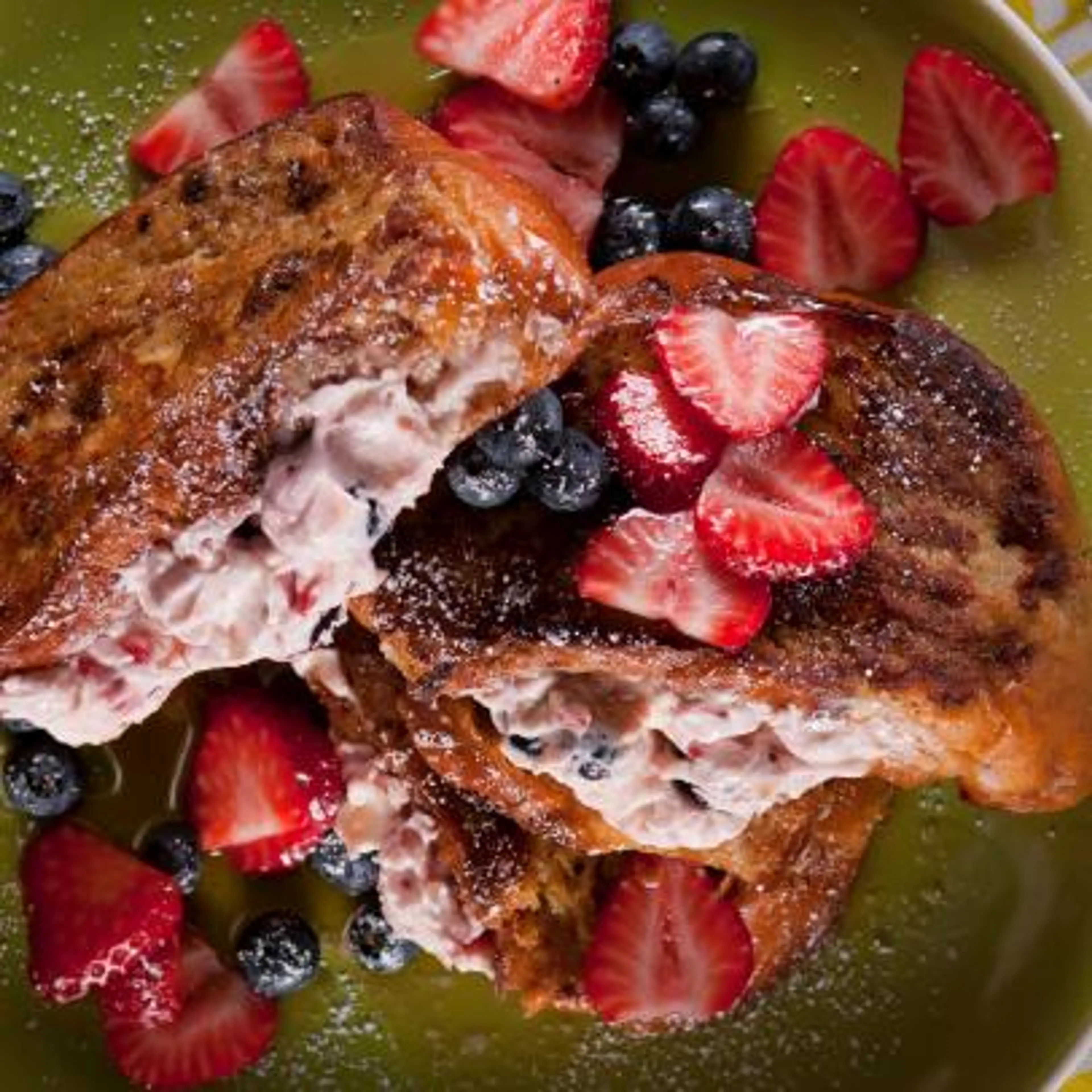 Stuffed French Toast with Fresh Strawberry Jam and Blueberri