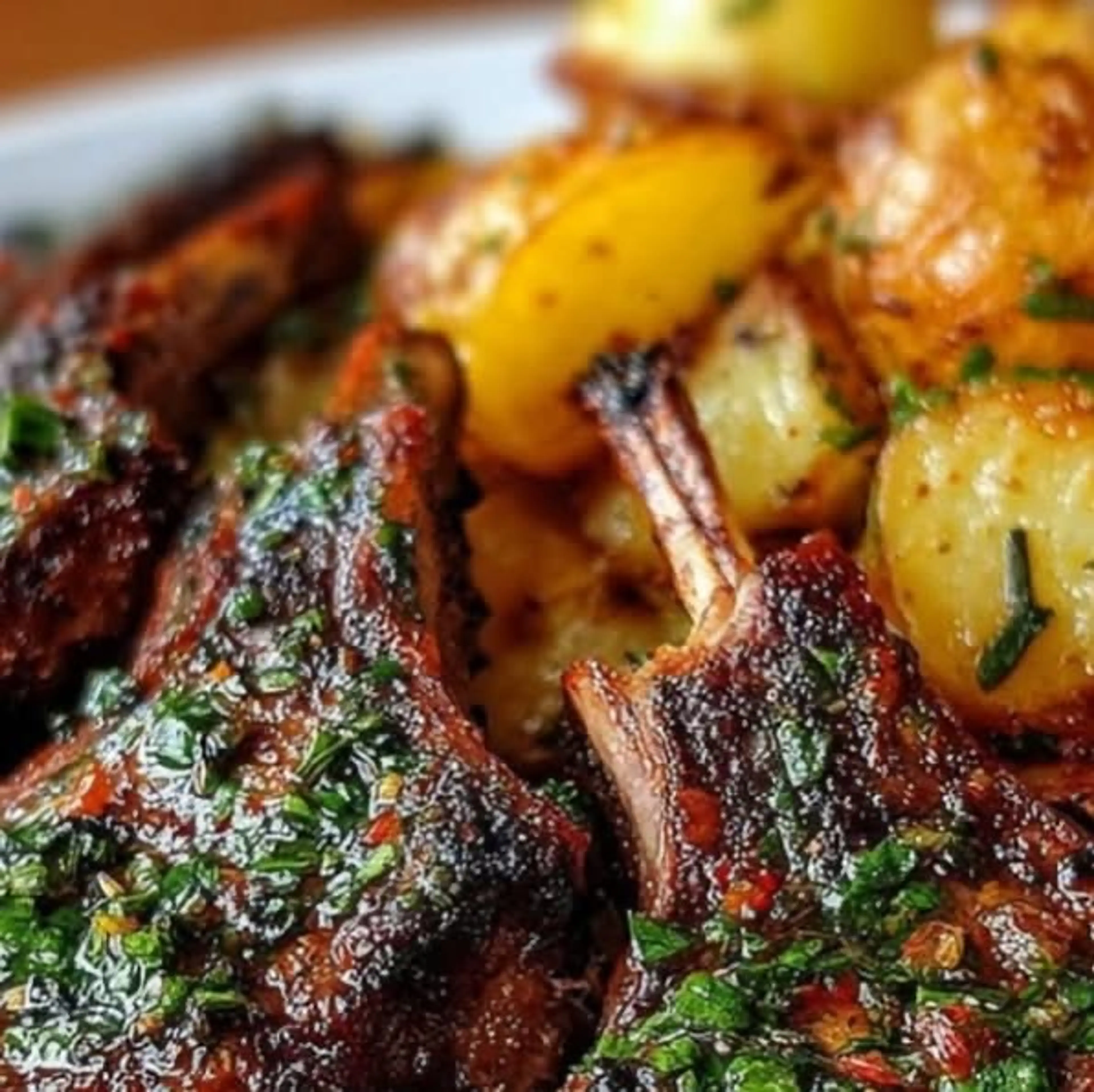 Marinated Greek Lamb Chops with Roast Potatoes (paidakia