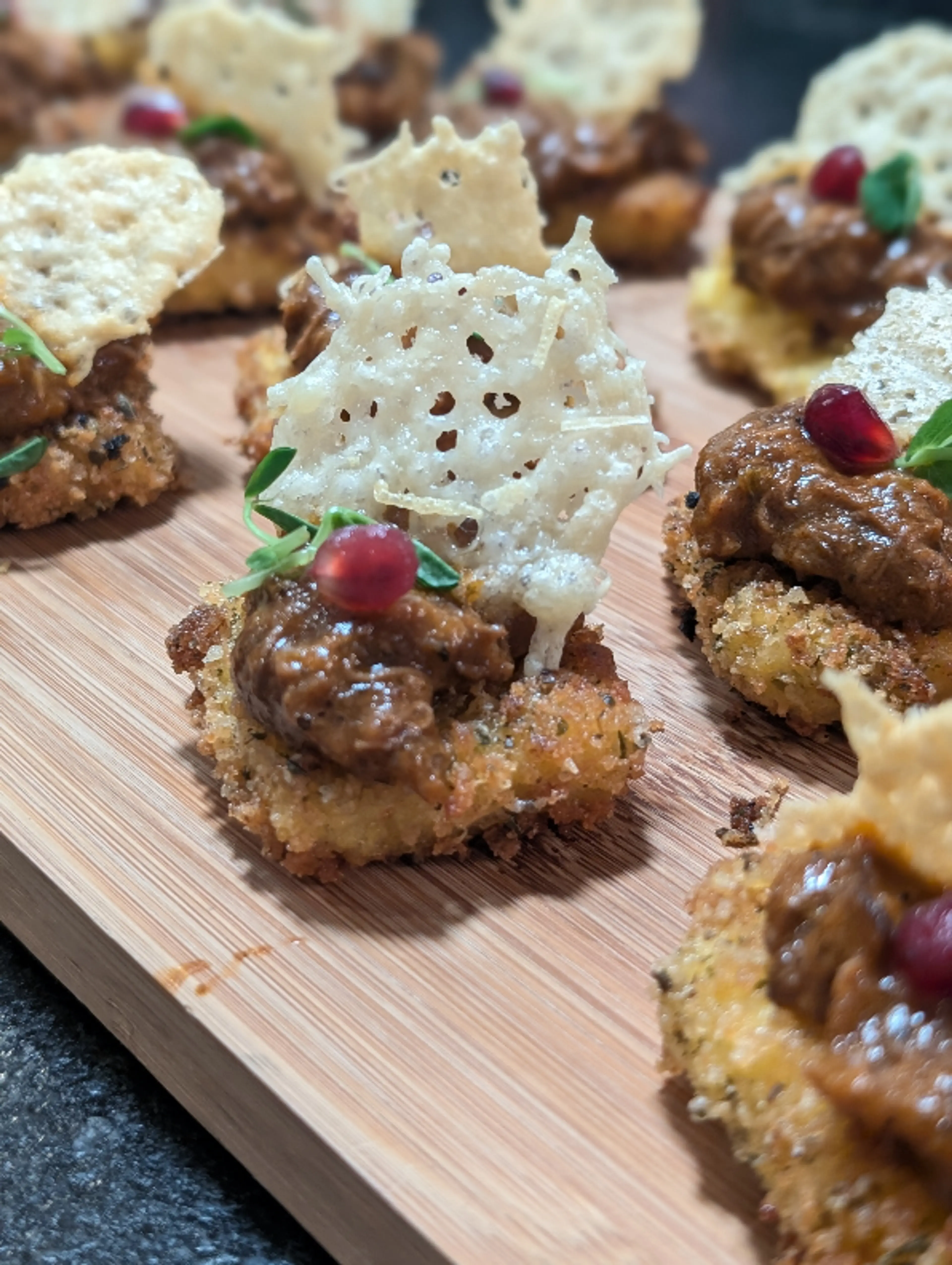 Crispy Polenta with Short Rib Ragu and Parmesan Crisps