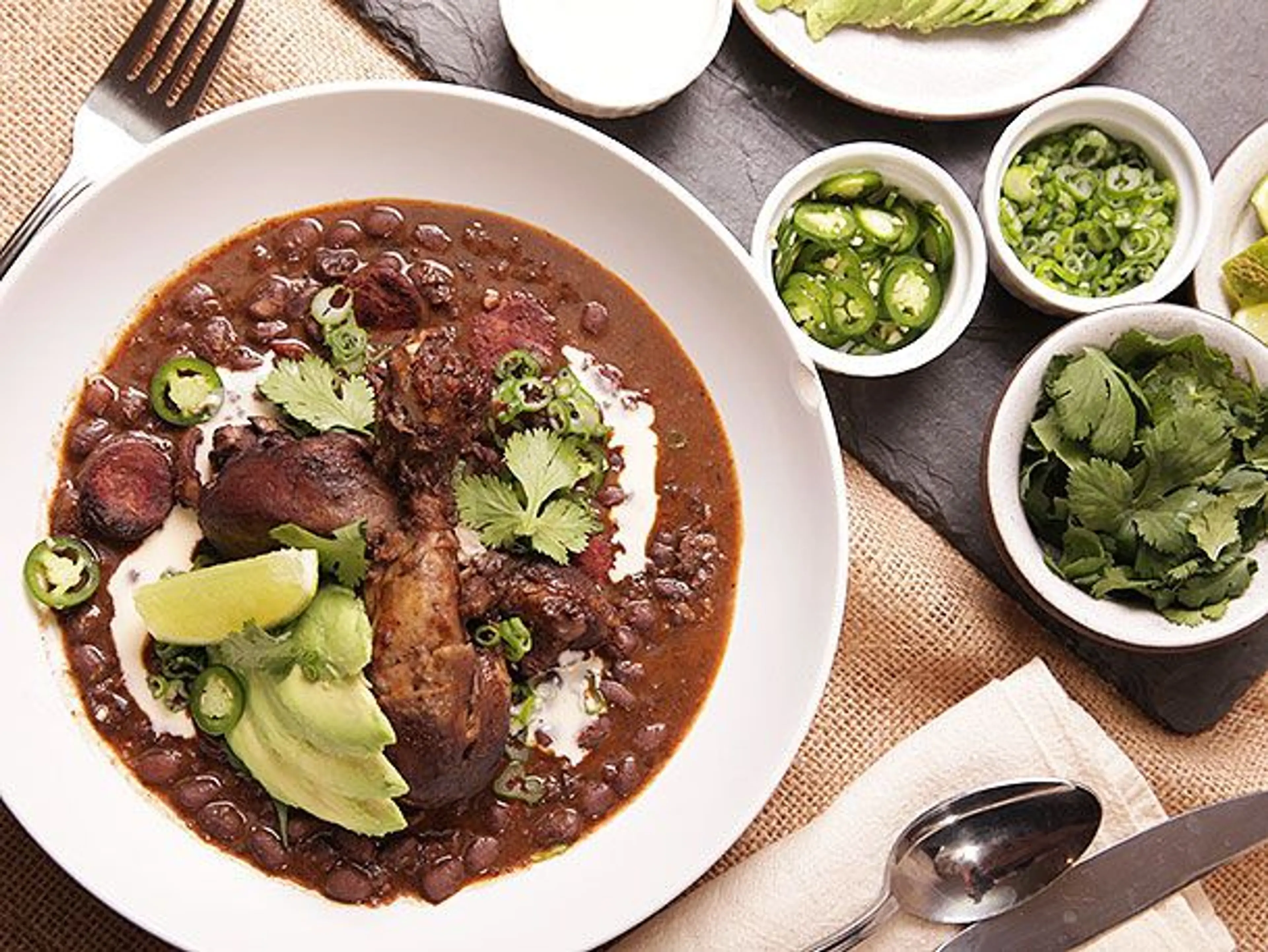 Black Bean Soup With Chorizo and Braised Chicken Recipe