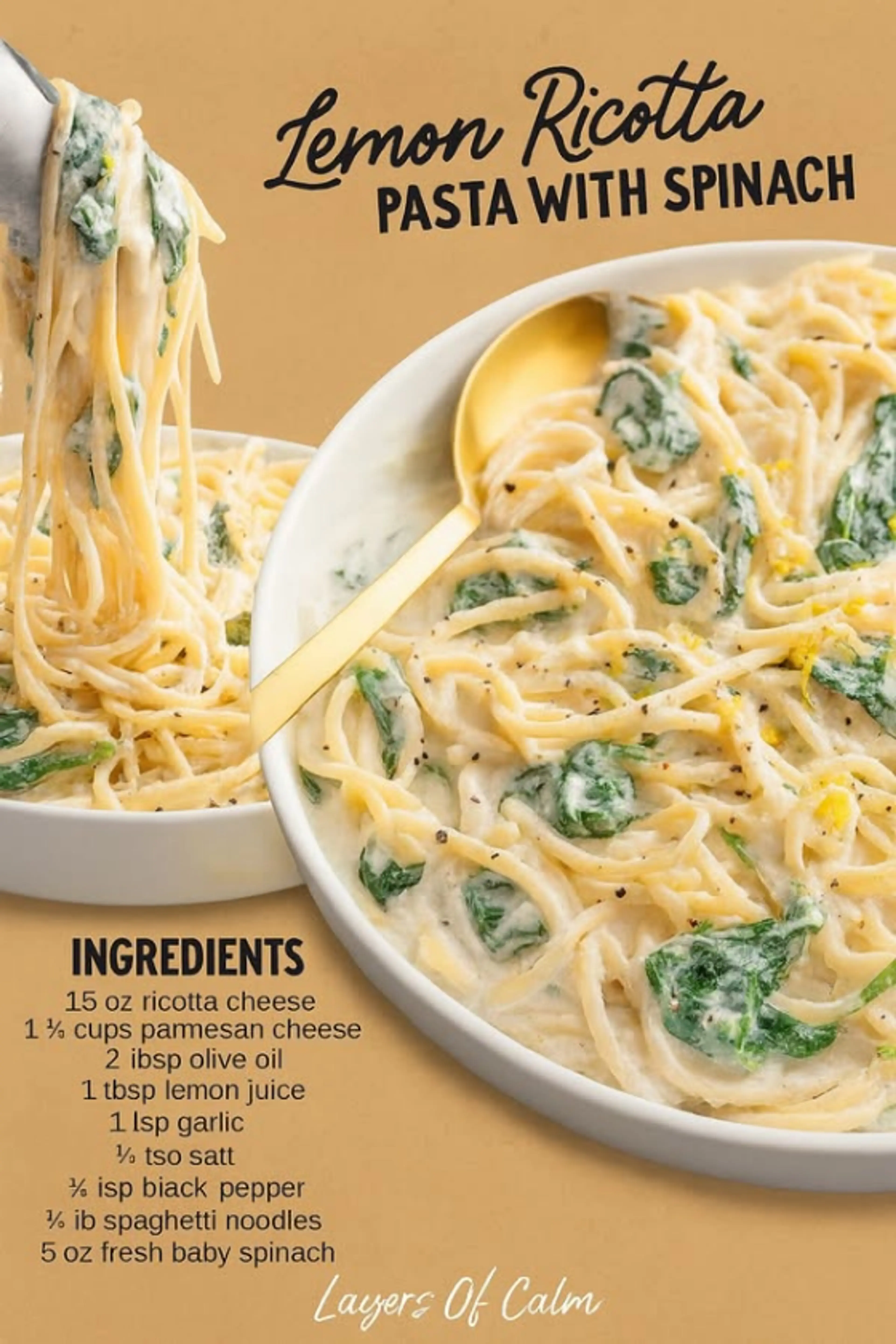 Lemon Ricotta Pasta with Spinach