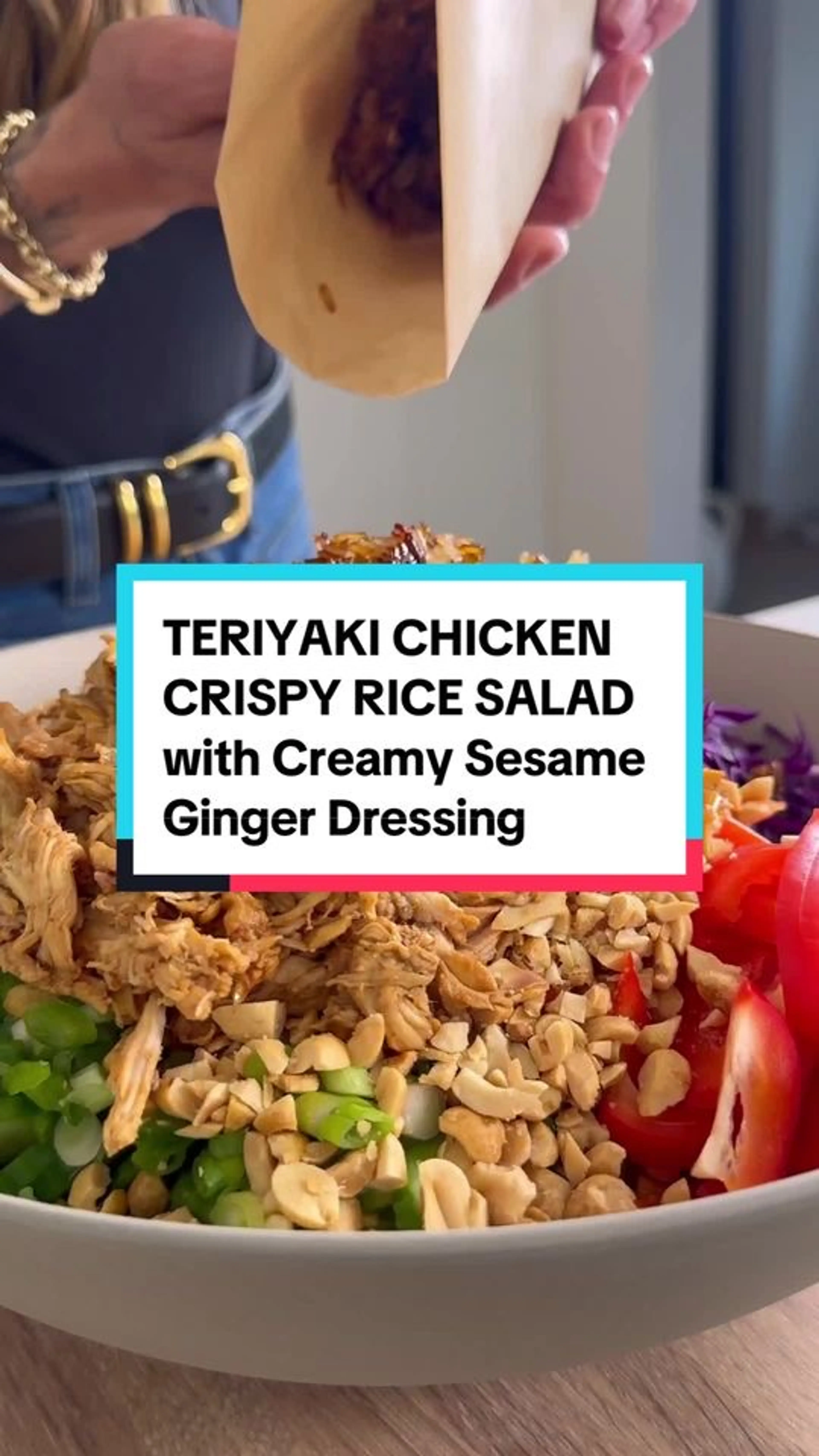 Teriyaki Chicken Crispy Rice Salad with Creamy Sesame Ginger