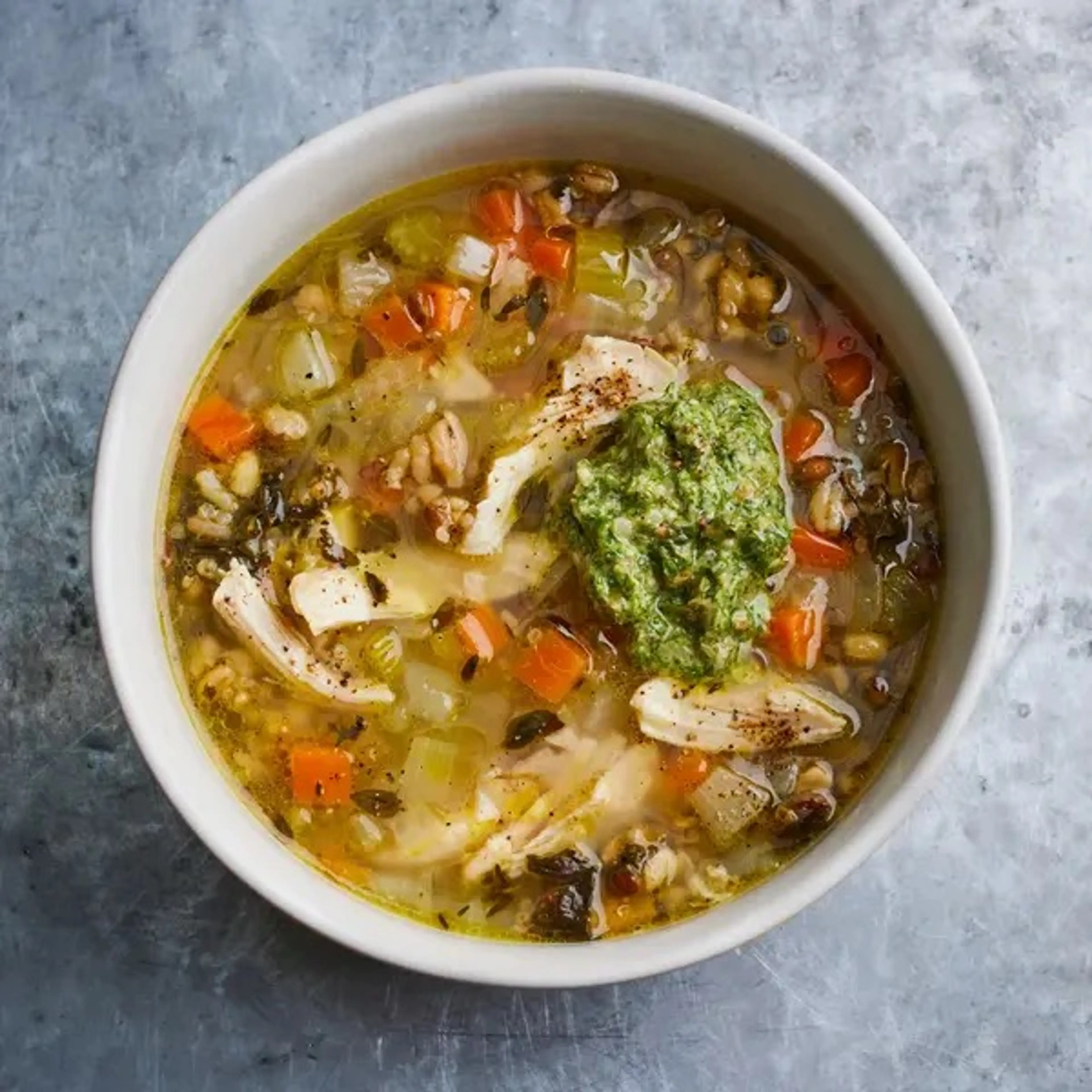 Leftover chicken broth with grains