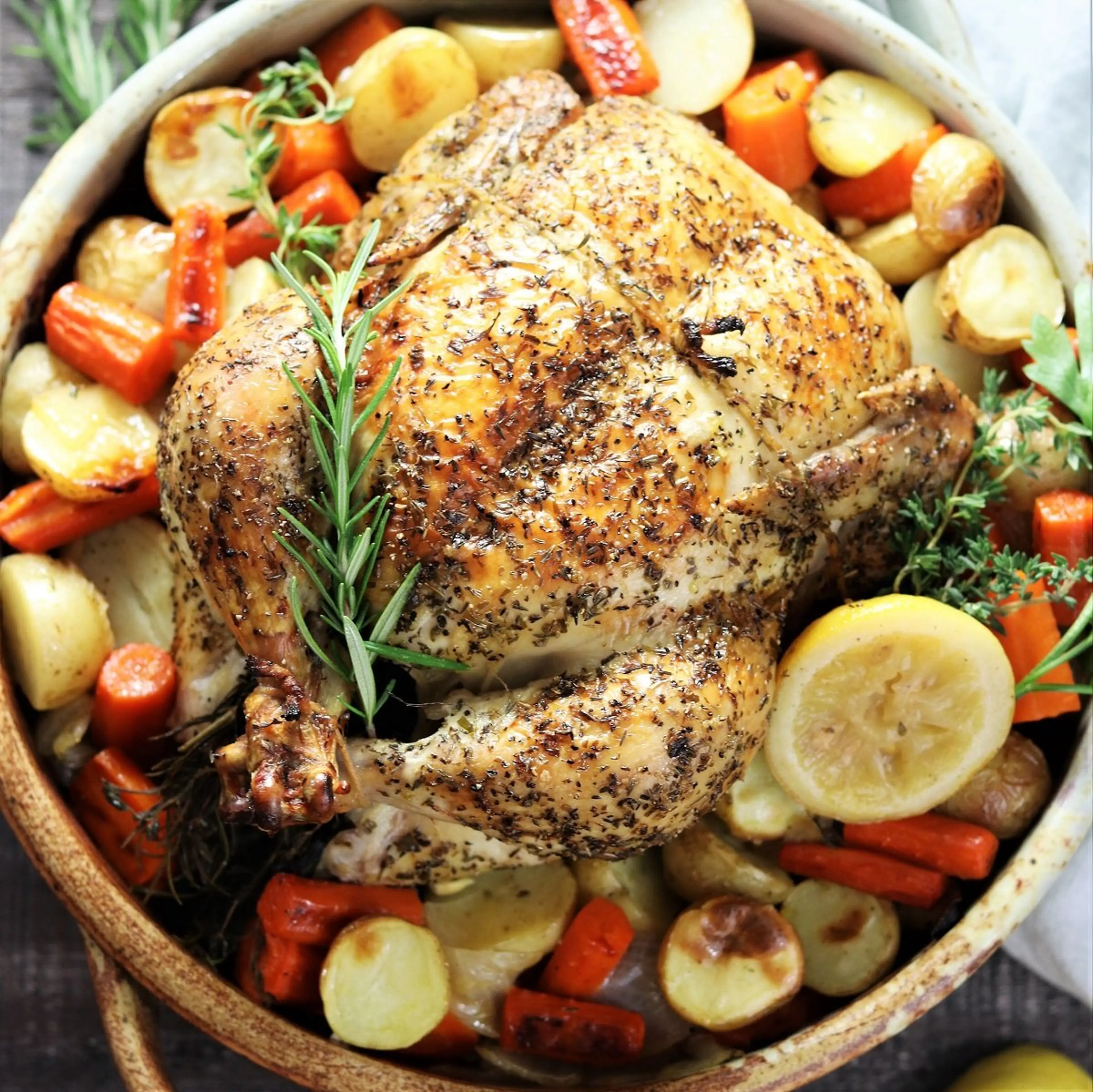 Lemon Roasted Chicken and Caramelized Vegetables