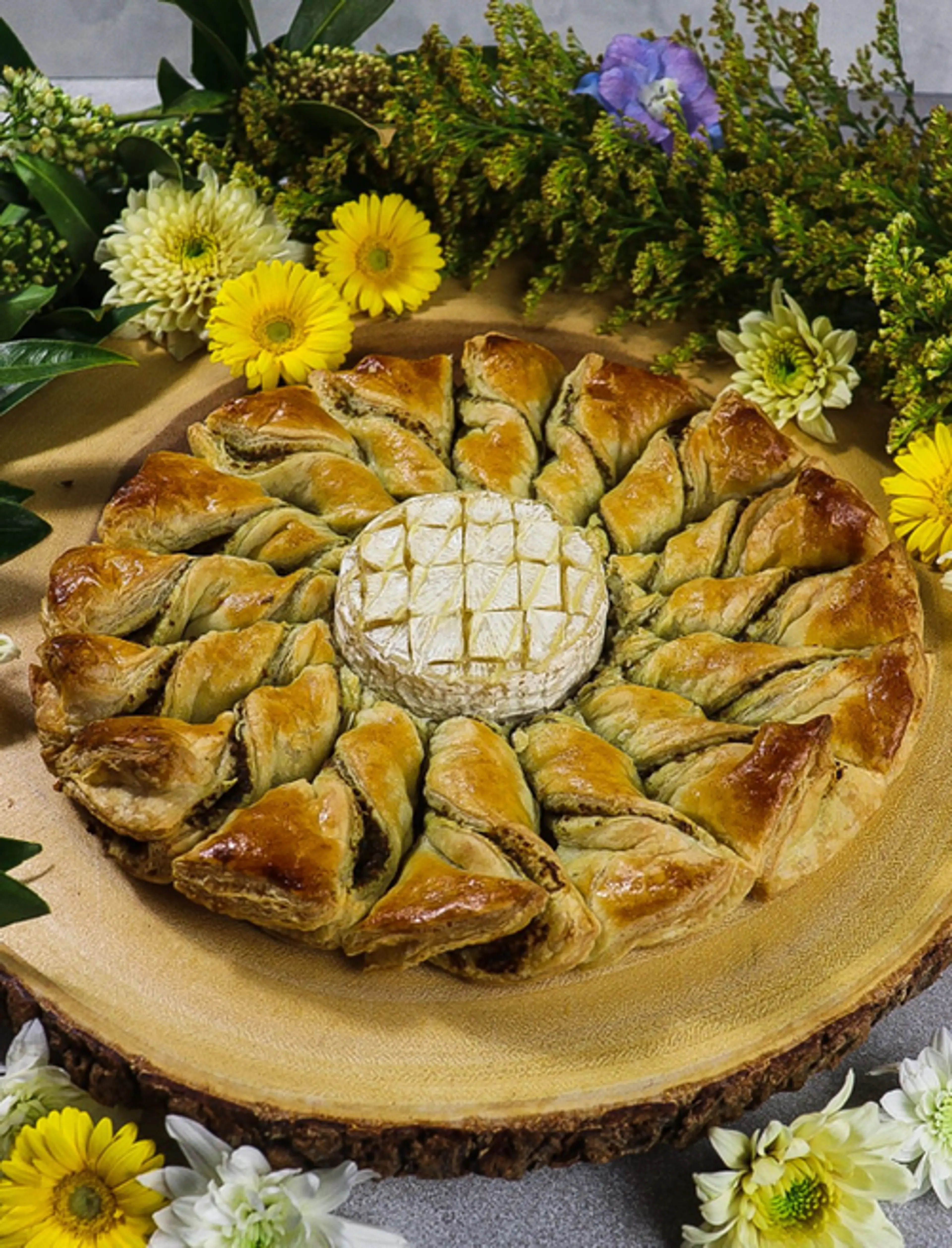 Dandelion Pesto Twists with Baked Camembert