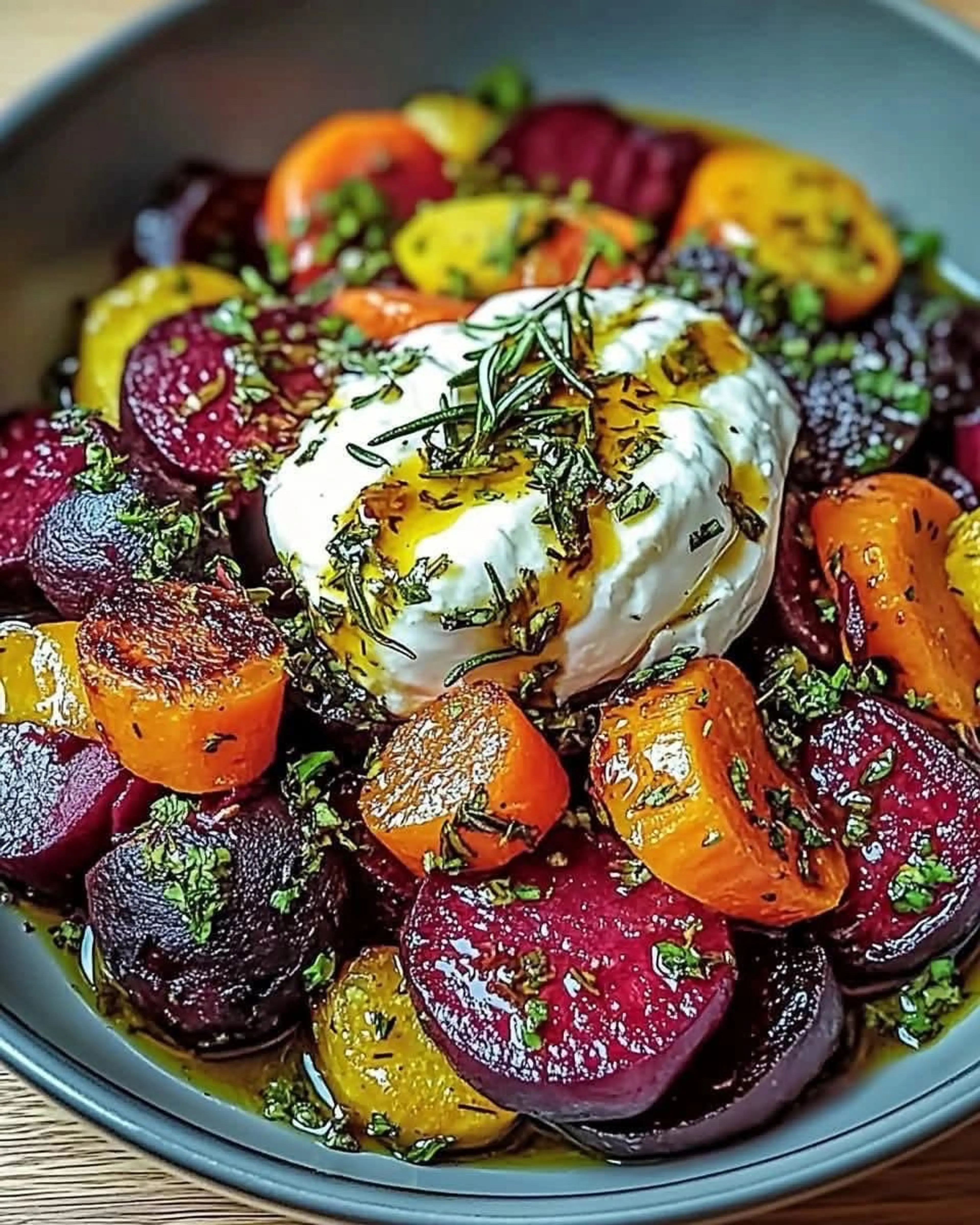 Roasted Beet and carrot with creamy burrata salad