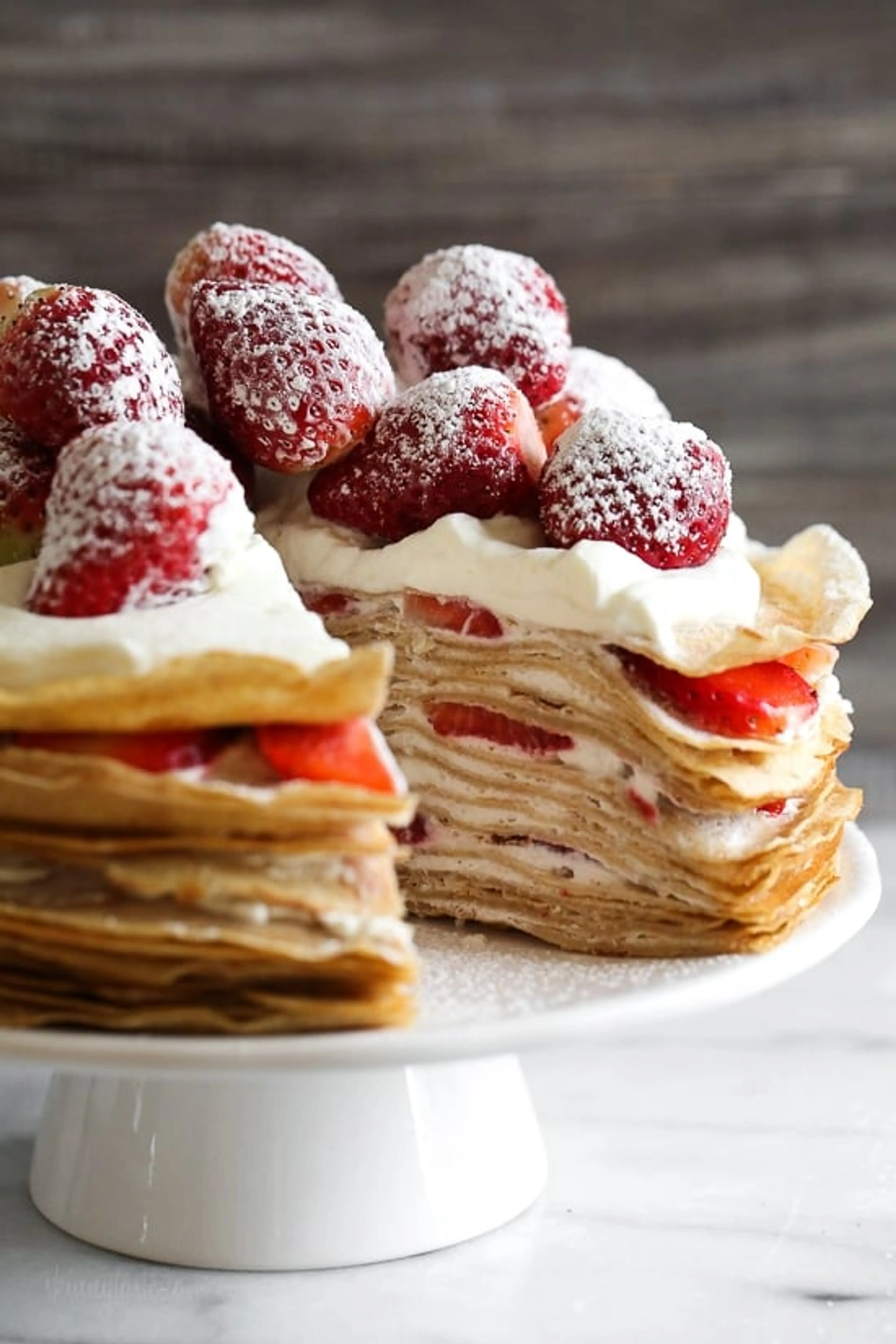 No-Bake Strawberries and Cream Crêpe Cake