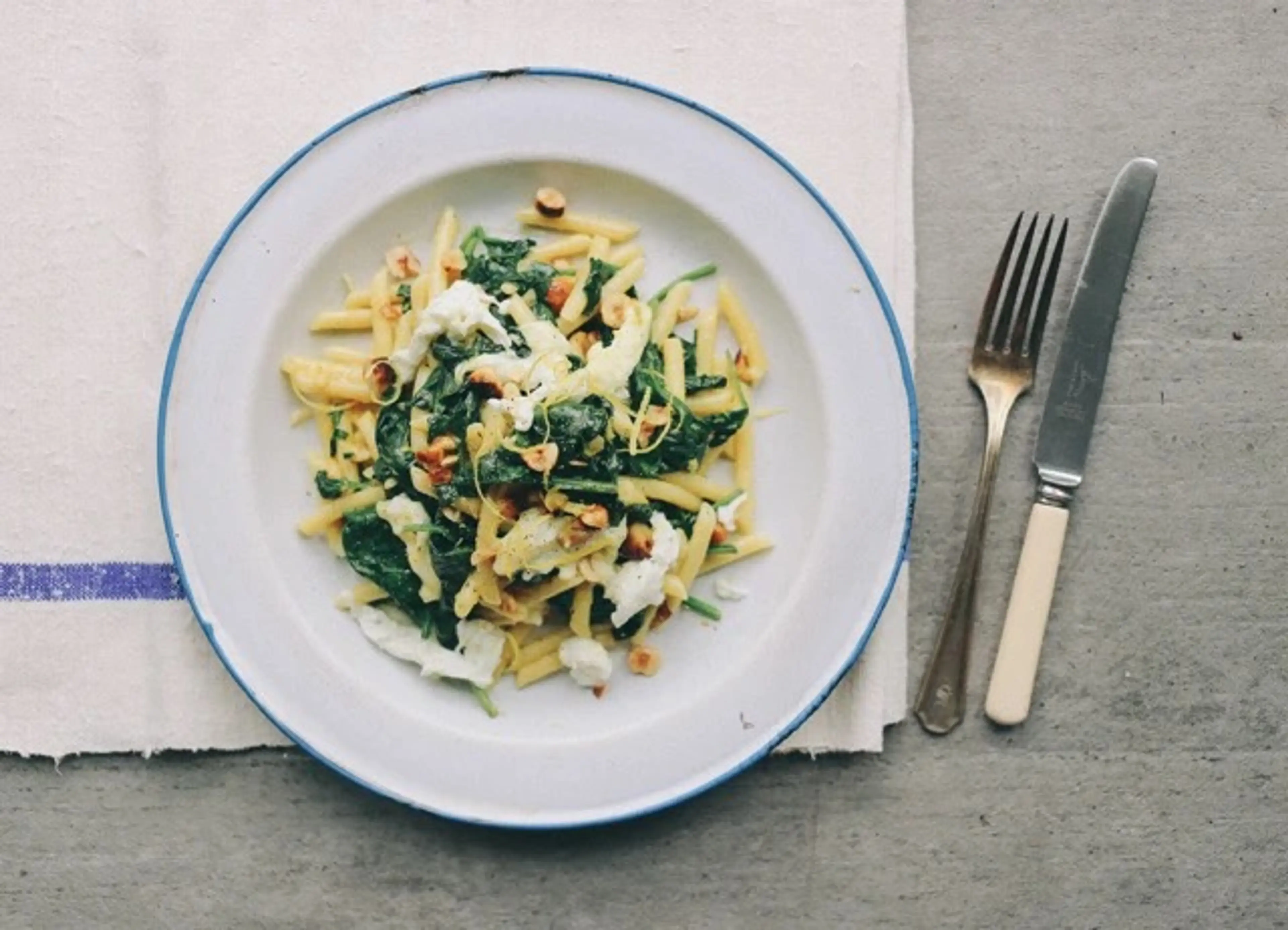 Spinach, Lemon and Penne Rigate with Torn Burrata