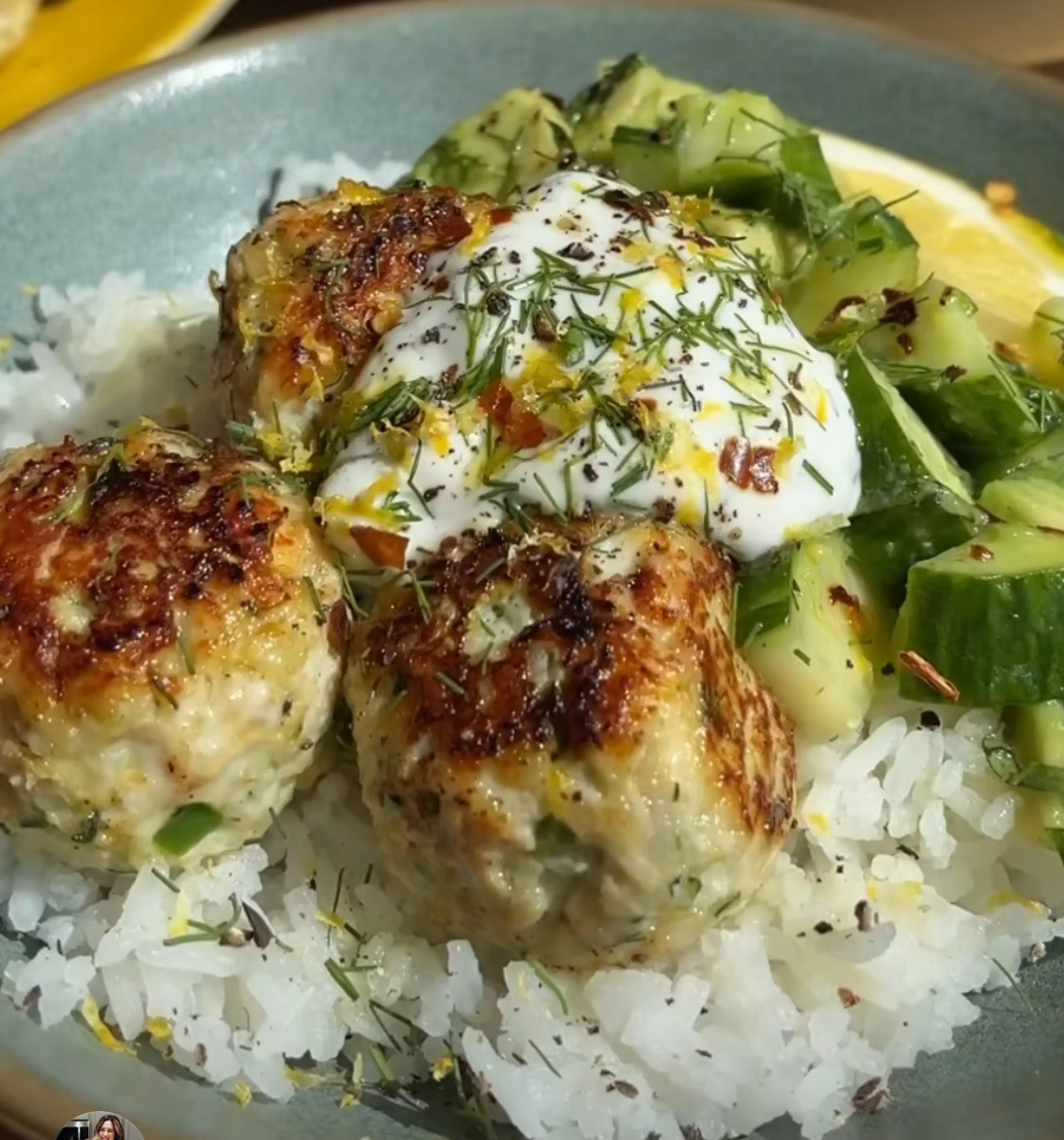 Zucchini-Feta Chicken Meatball Bowls