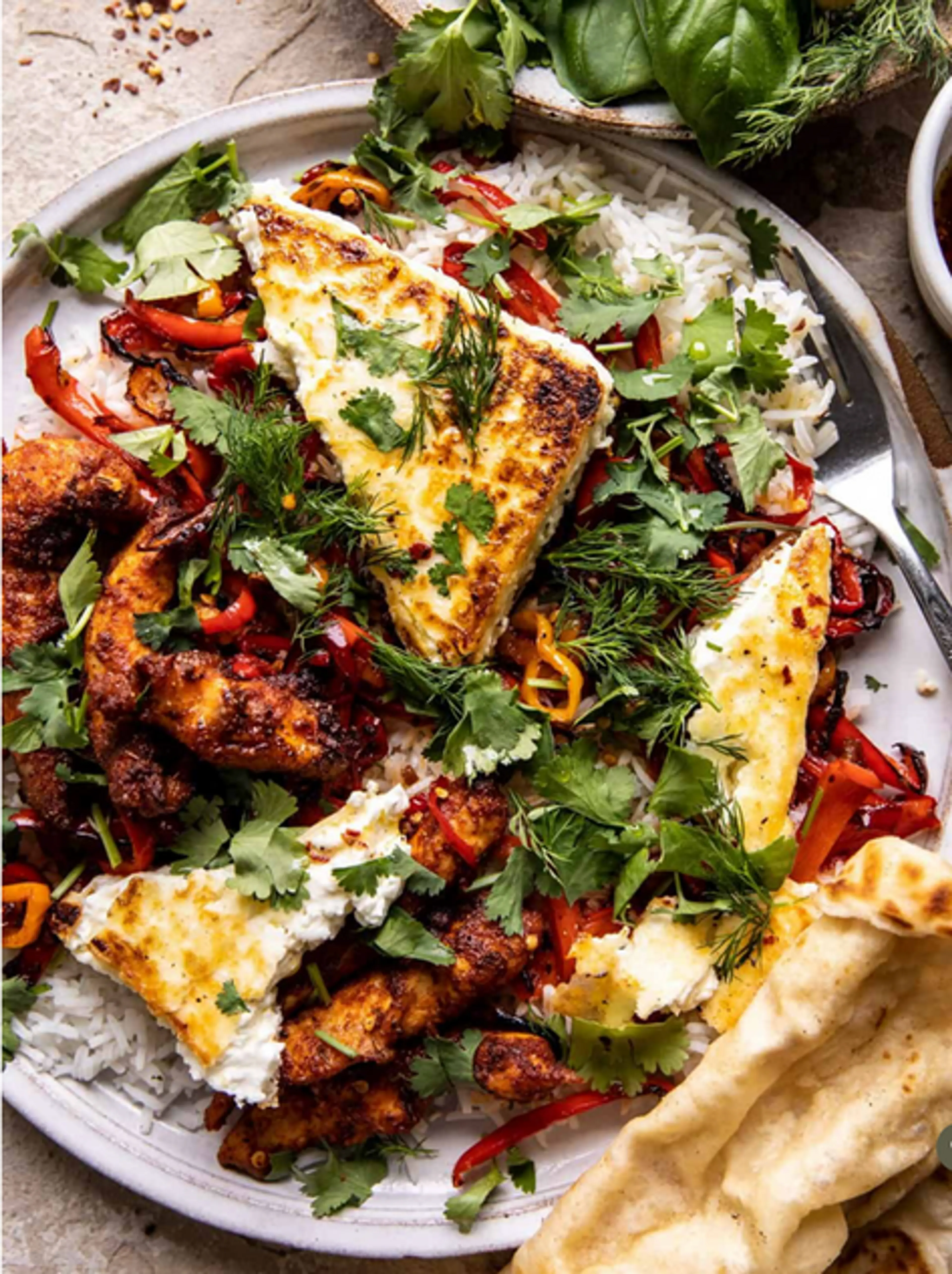 Crispy Feta with Lemon Pepper Chicken and Rice