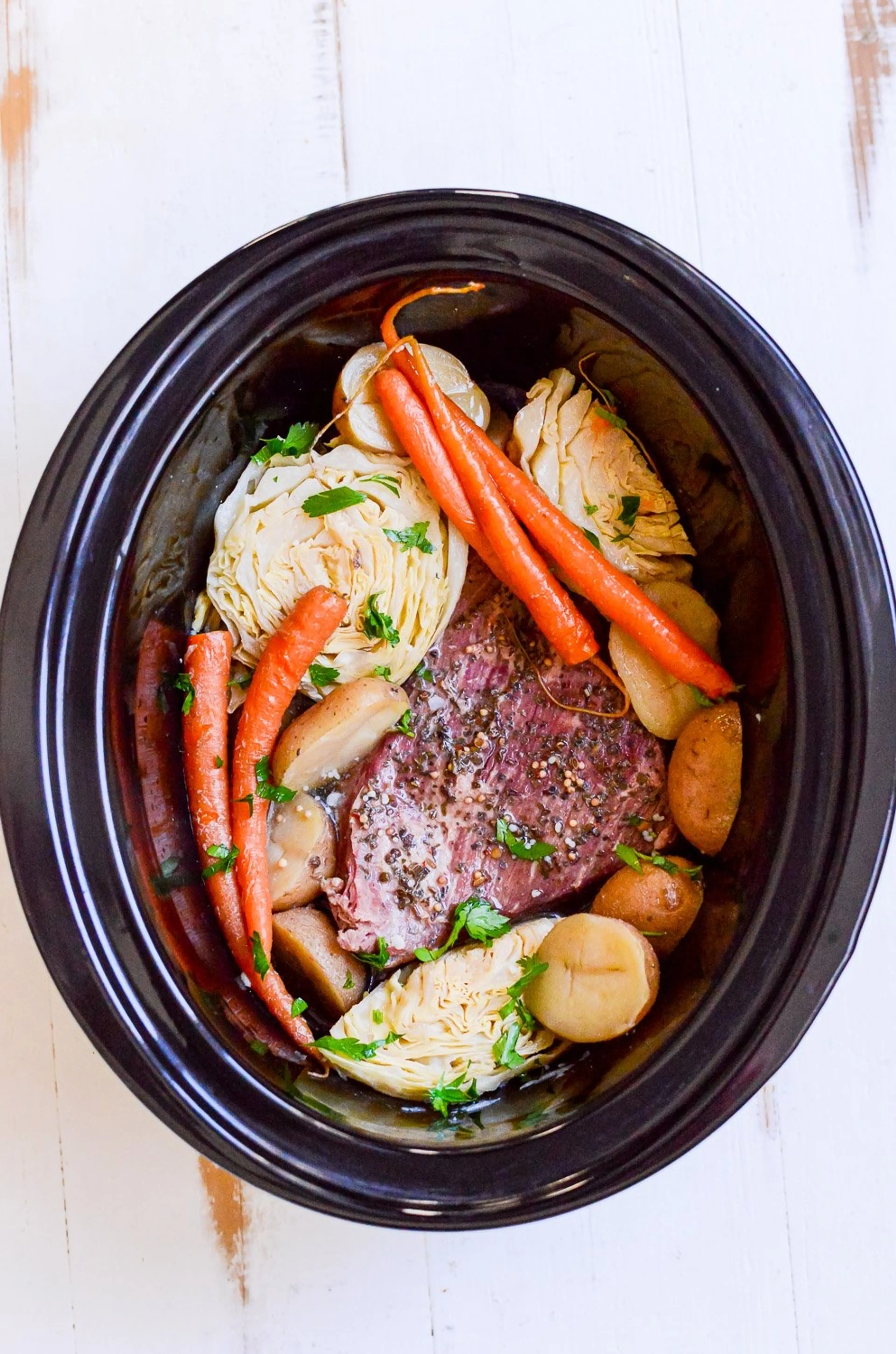 Slow Cooker Corned Beef Brisket (w/ Cabbage & Potatoes!)