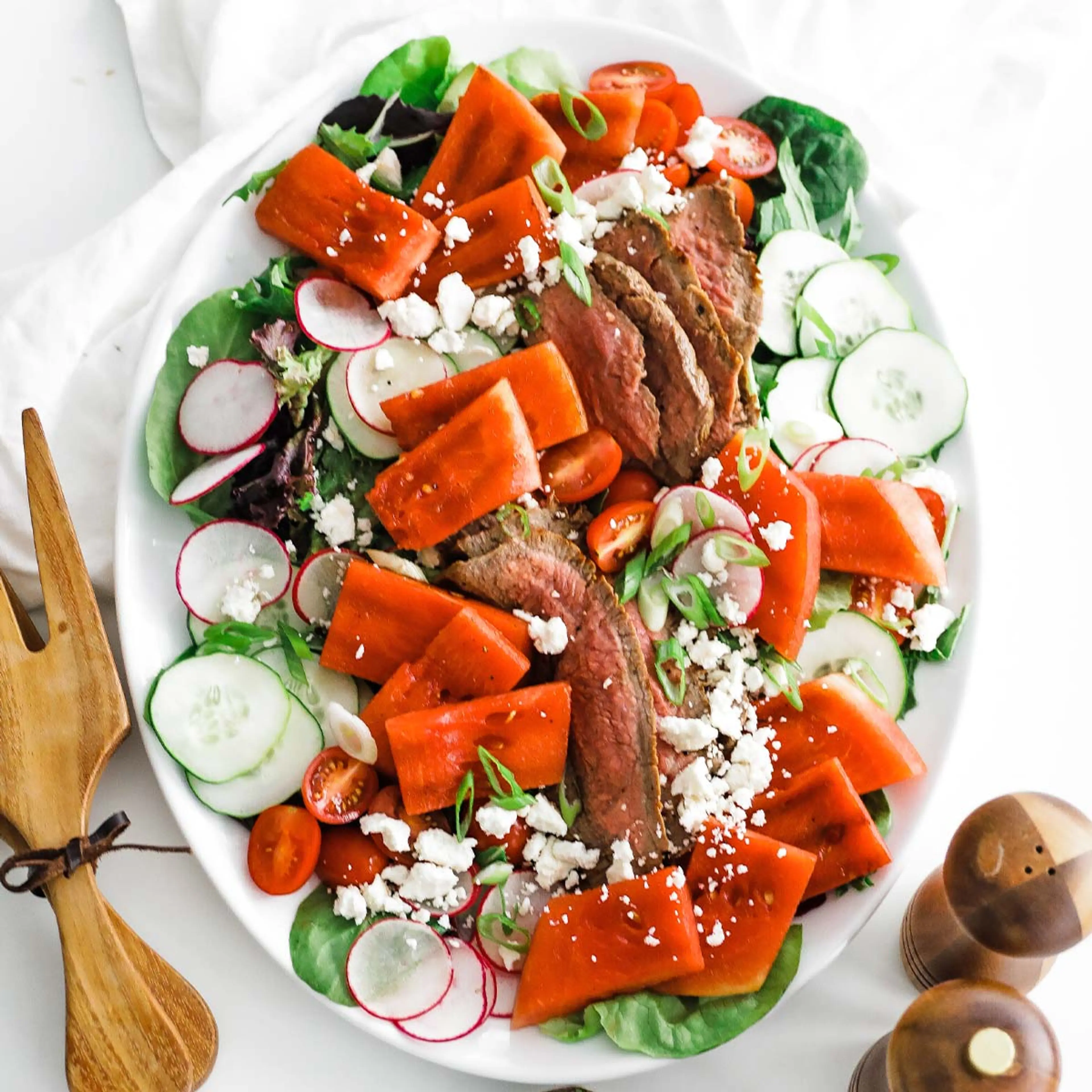 Watermelon Feta Salad Recipe with Grilled Flank Steak