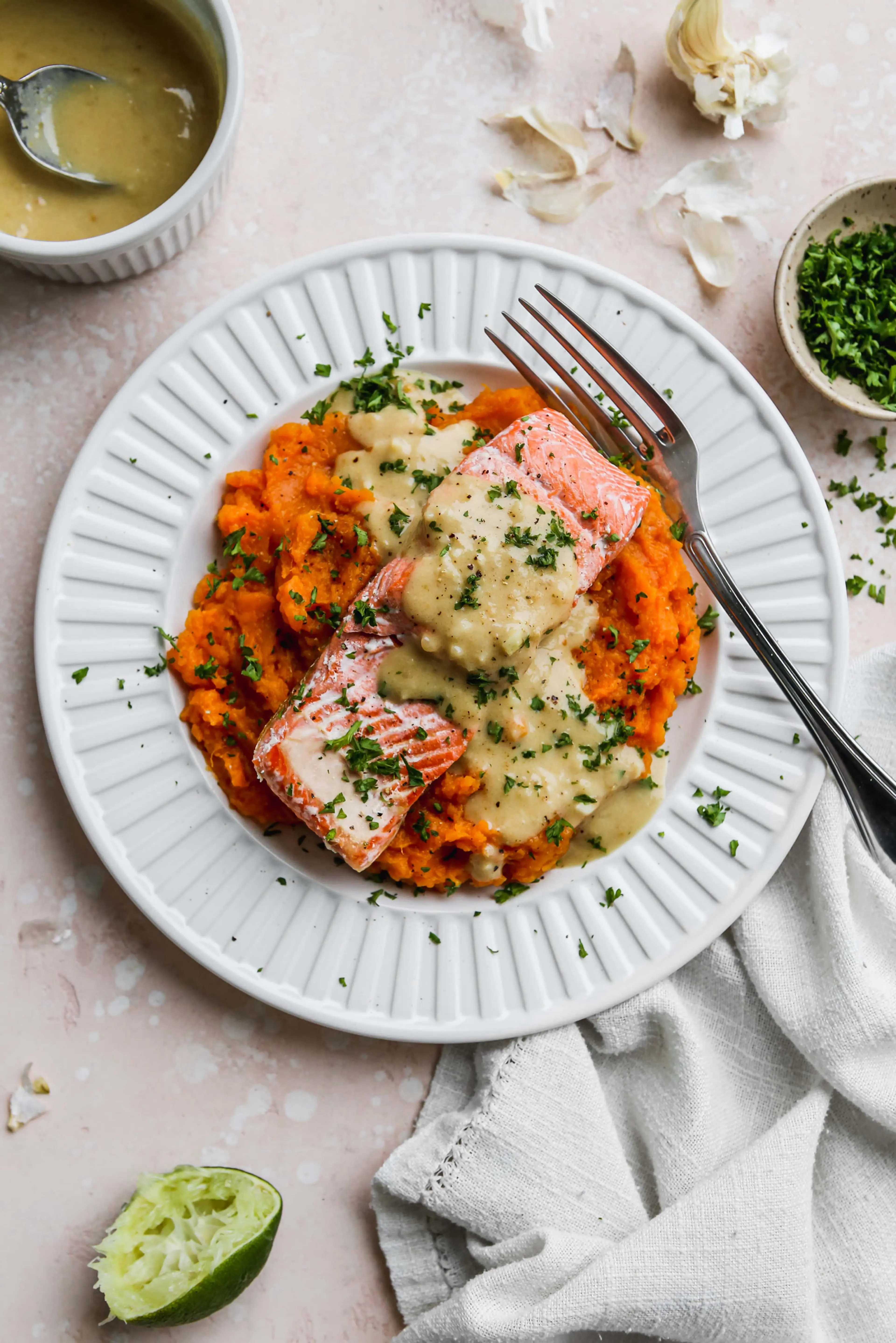 Salmon With Sweet Potato Mash & Miso Coconut Sauce
