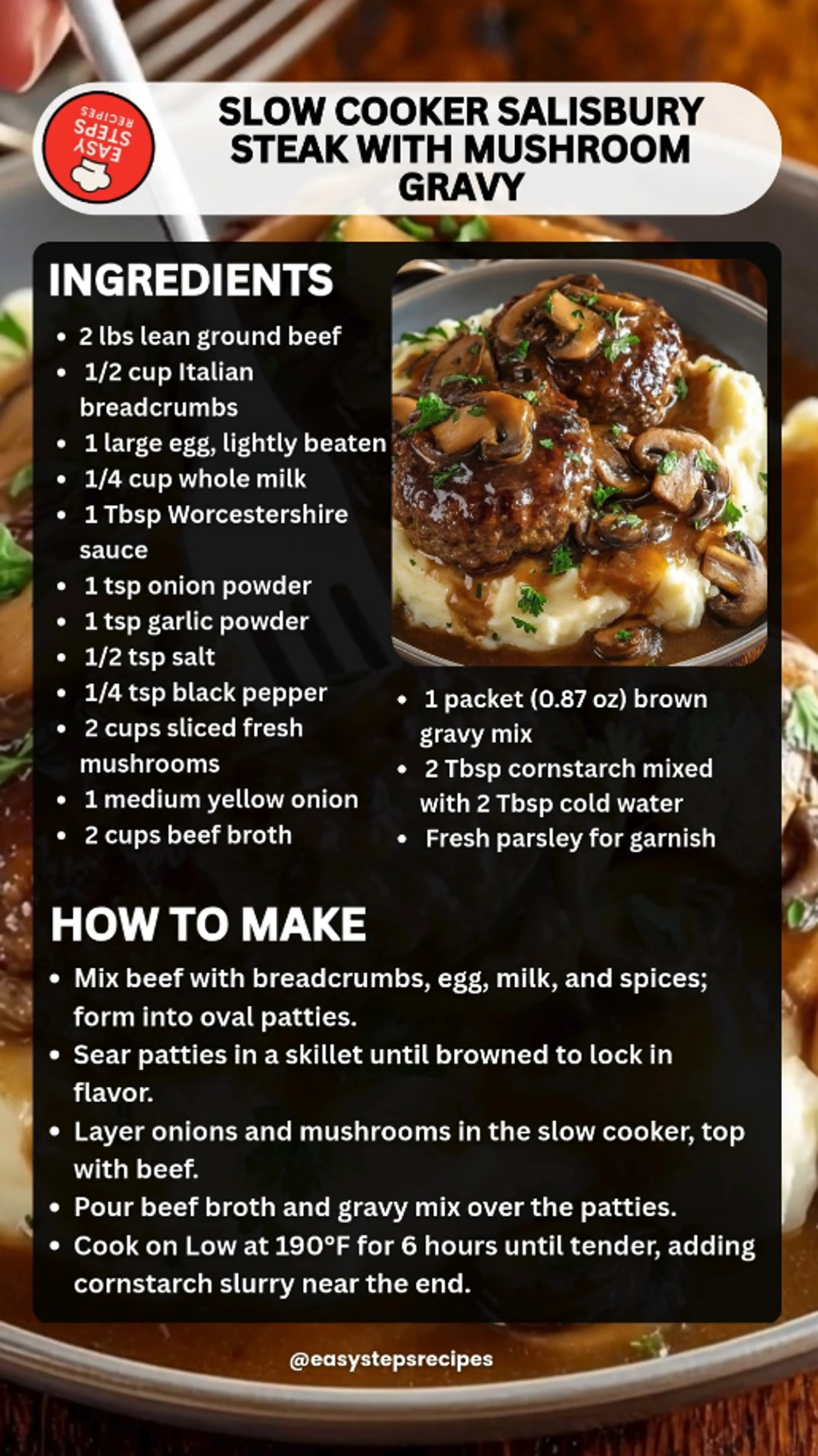 Slow Cooker Salisbury Steak with Mushroom Gravy