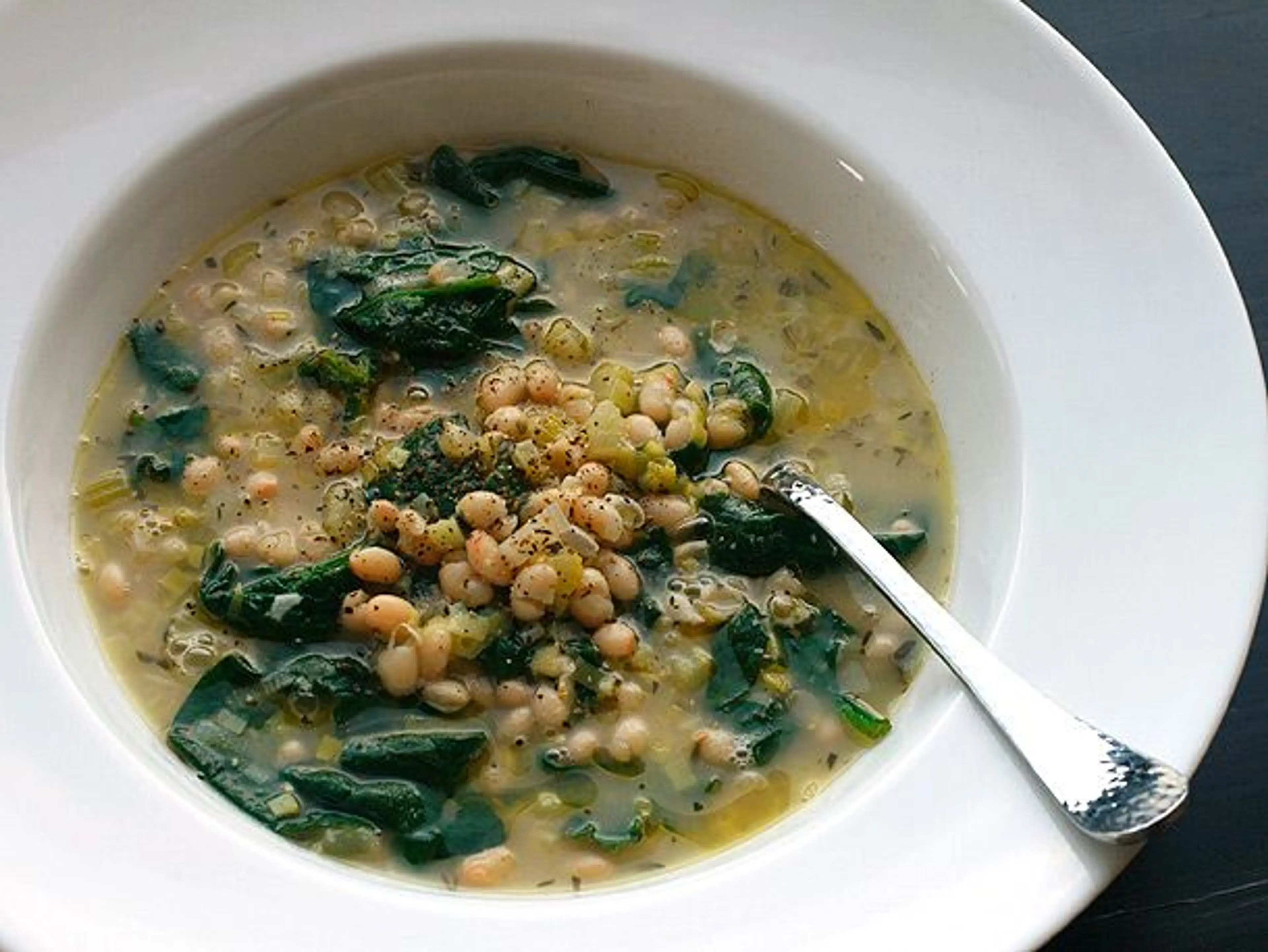 Hearty White Bean and Spinach Soup with Rosemary and Garlic
