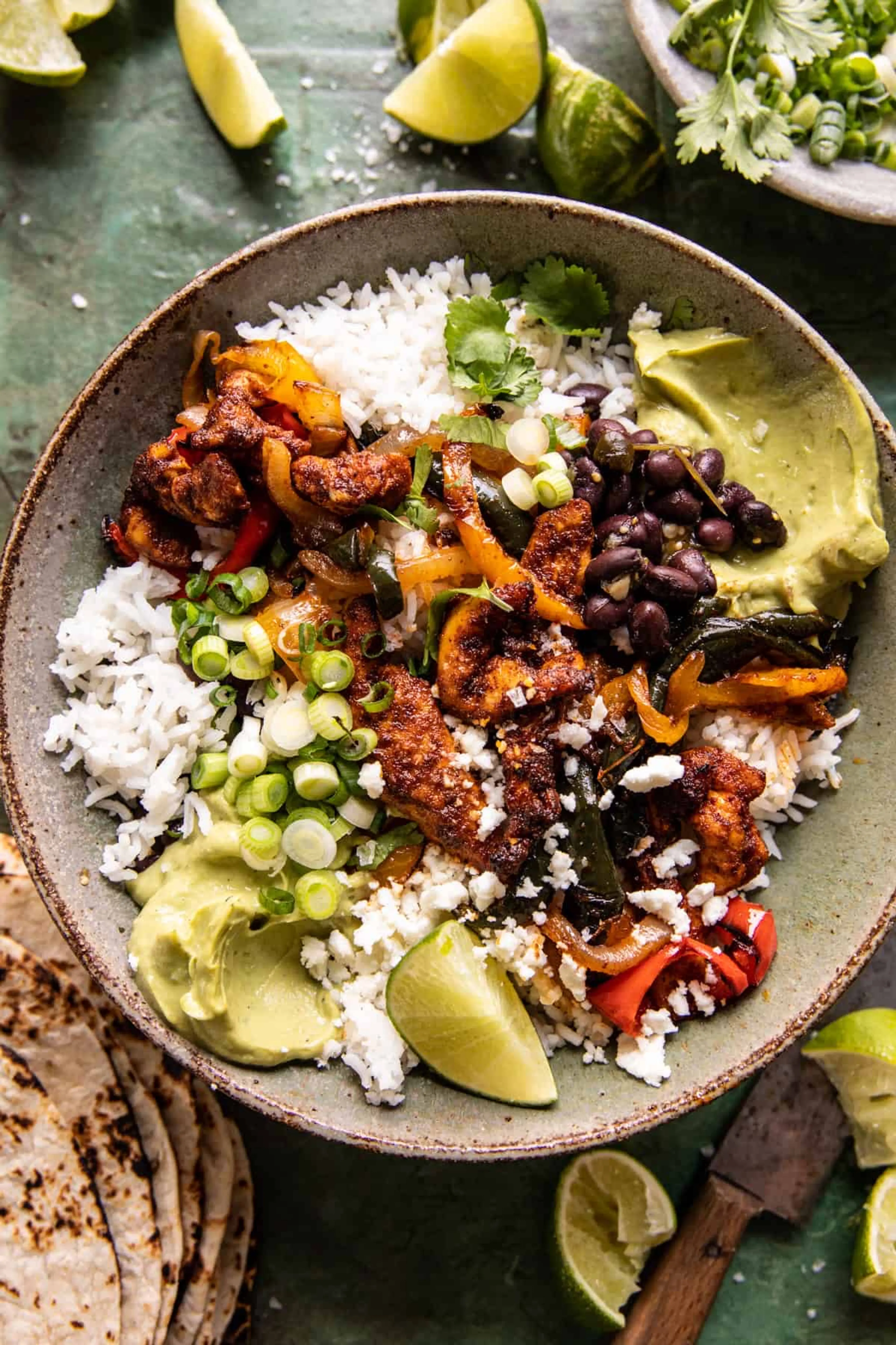 Sheet Pan Poblano Chicken Fajita Bowls