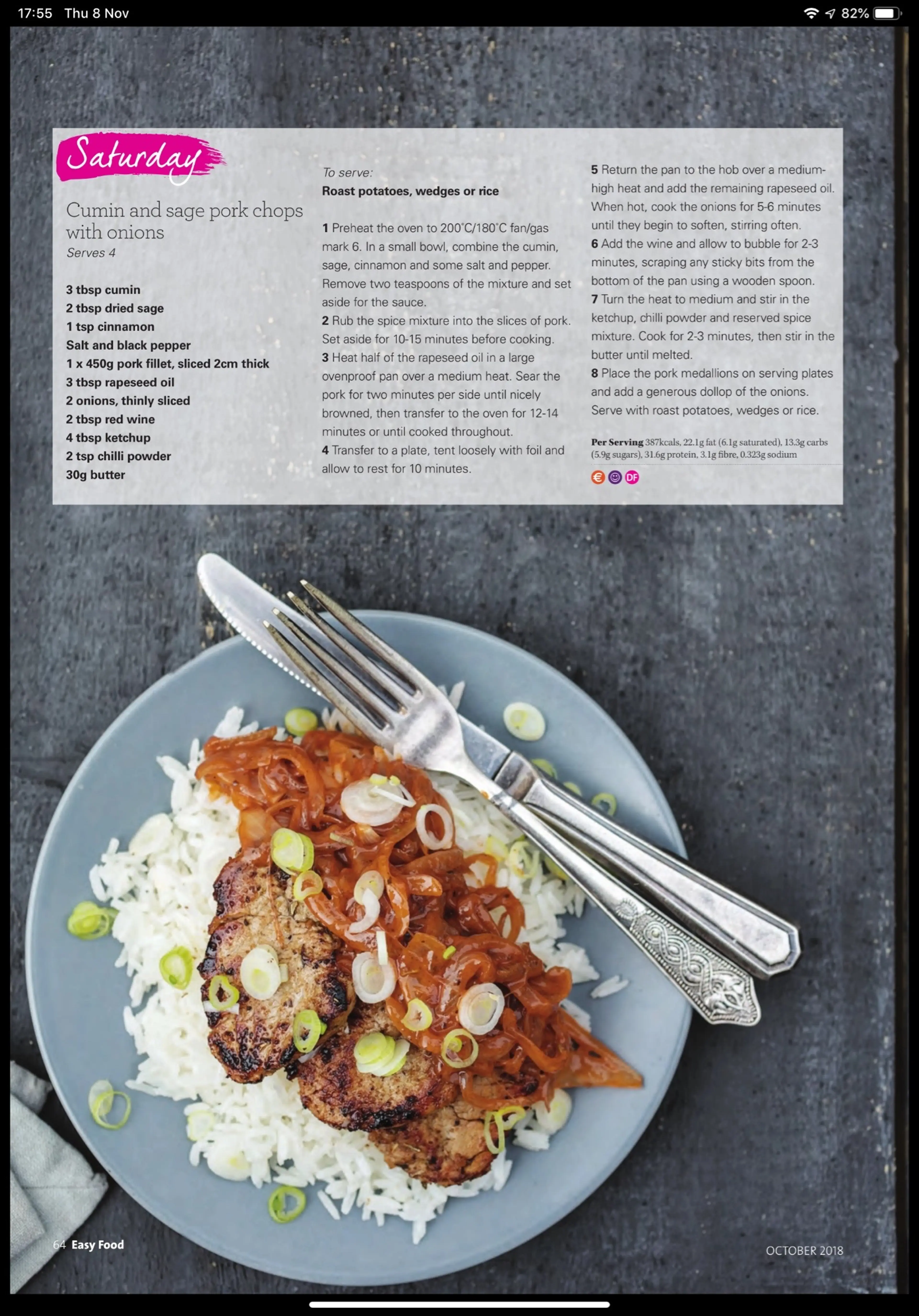 Cumin and sage pork chops with onions