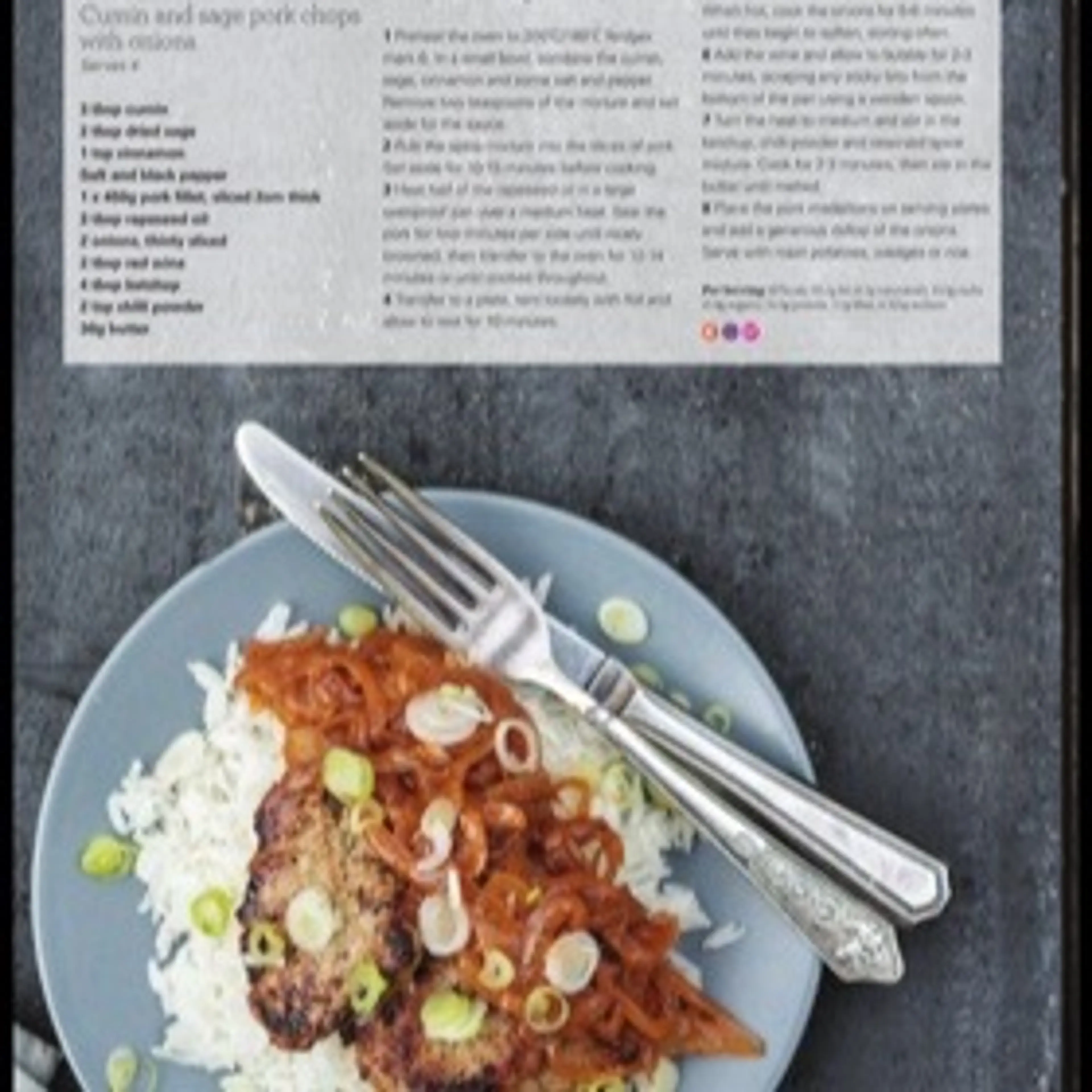 Cumin and sage pork chops with onions
