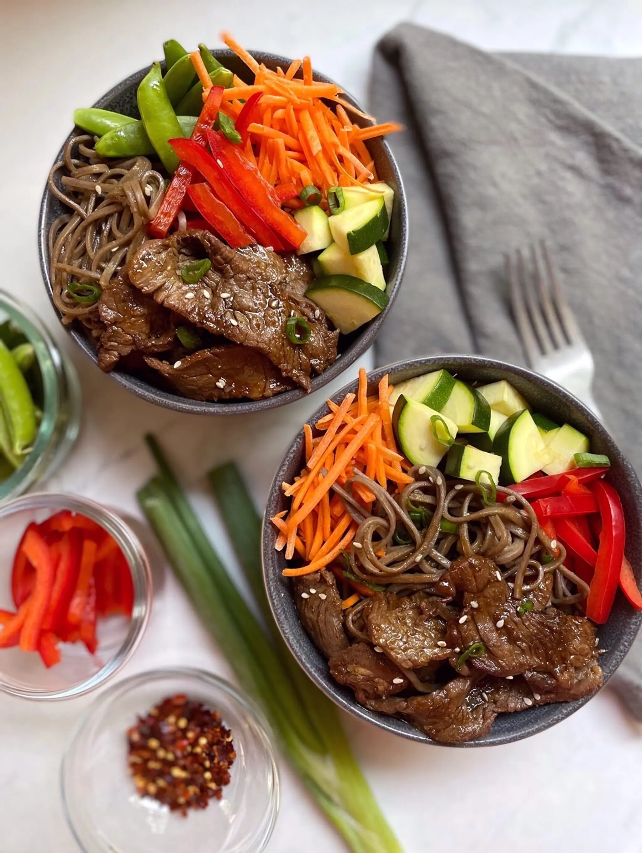 Beet Noodle Bowls with Flank Steal