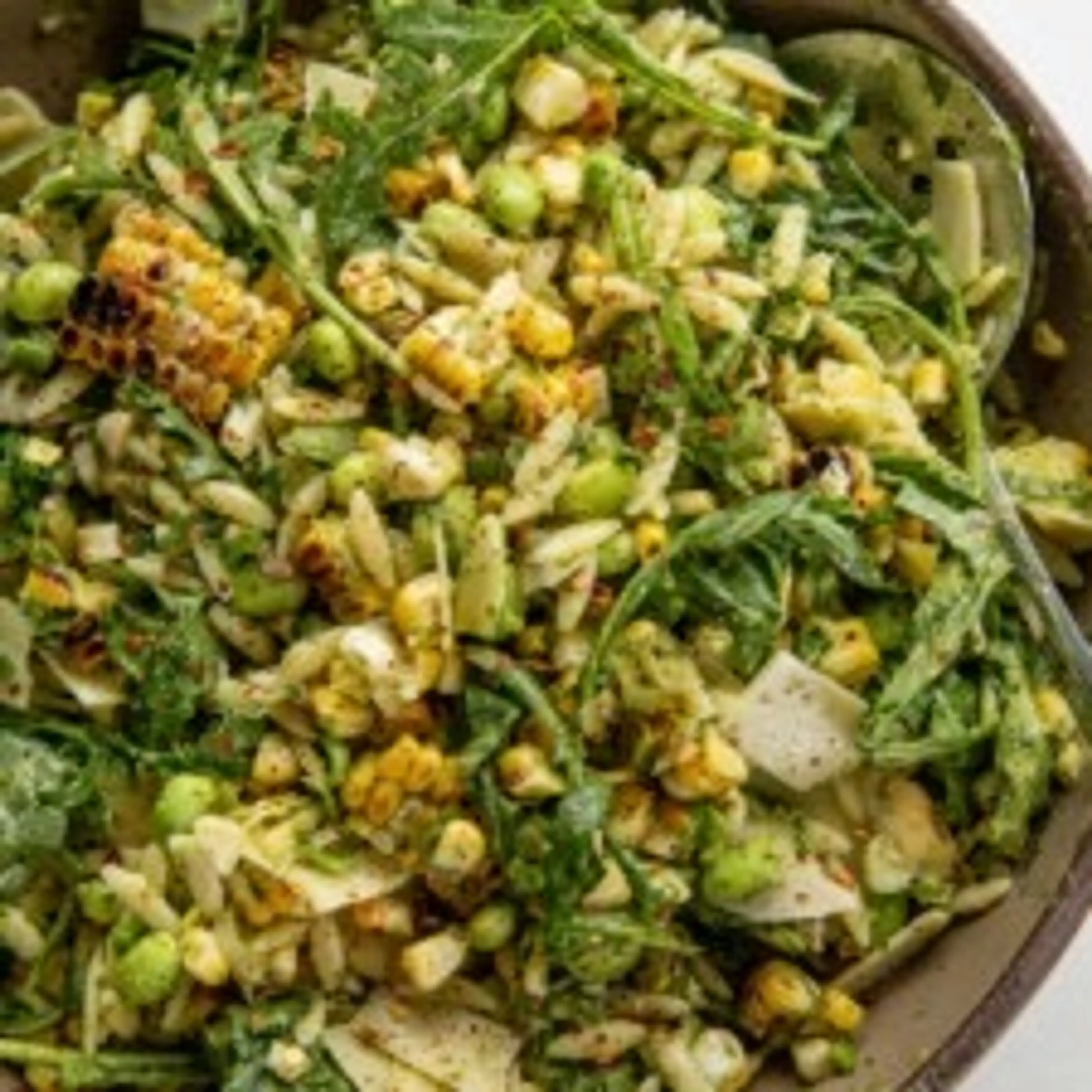 Grilled Corn Orzo Salad with Scallion Dill Dressing