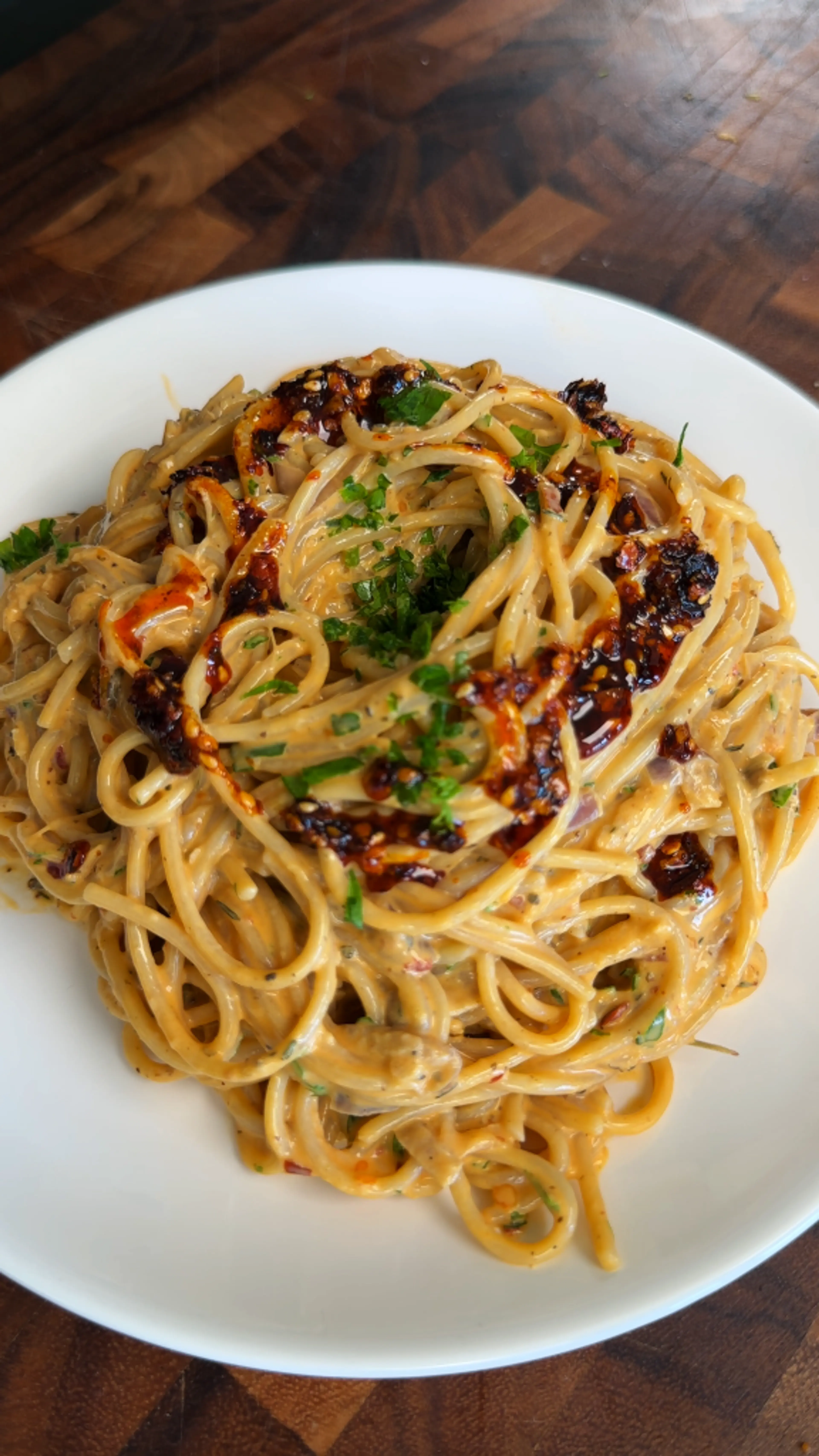 Caramelized Onion Pasta with Chilli Oil