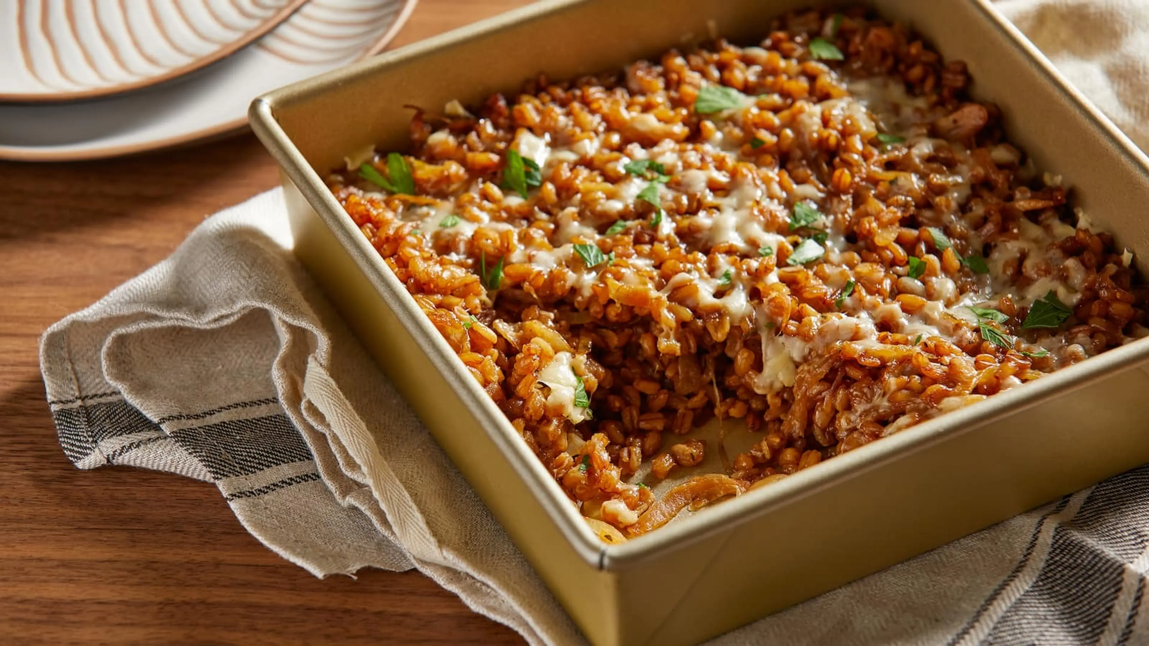 French Onion Farro Bake