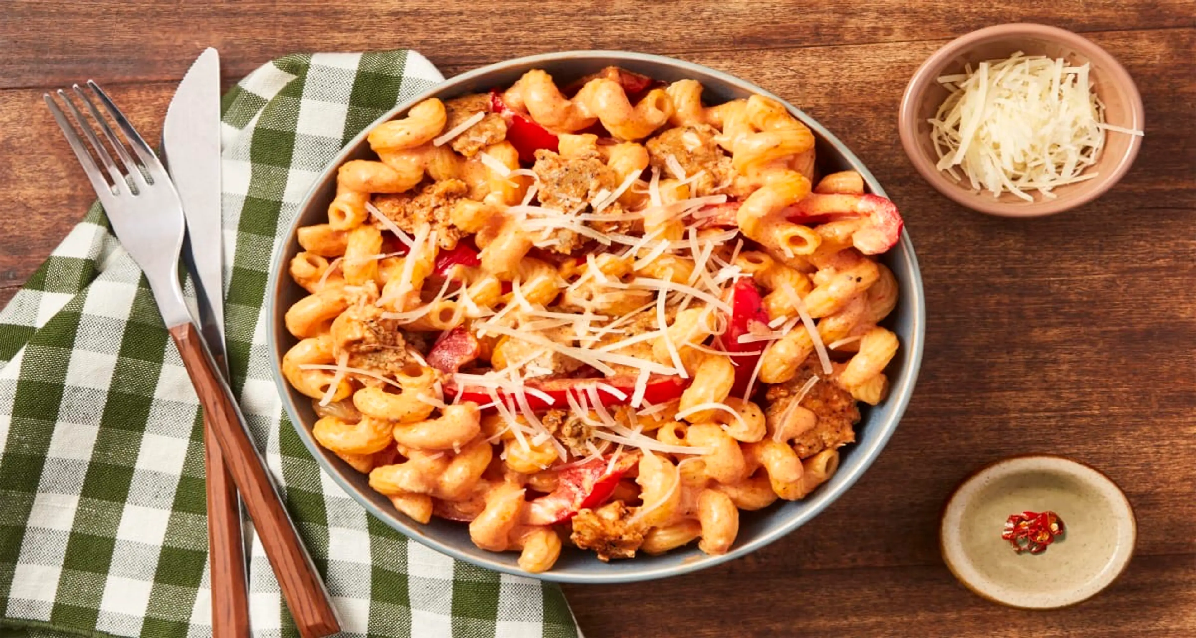 Pork Sausage & Roasted Pepper Pasta with Creamy Parmesan Gar