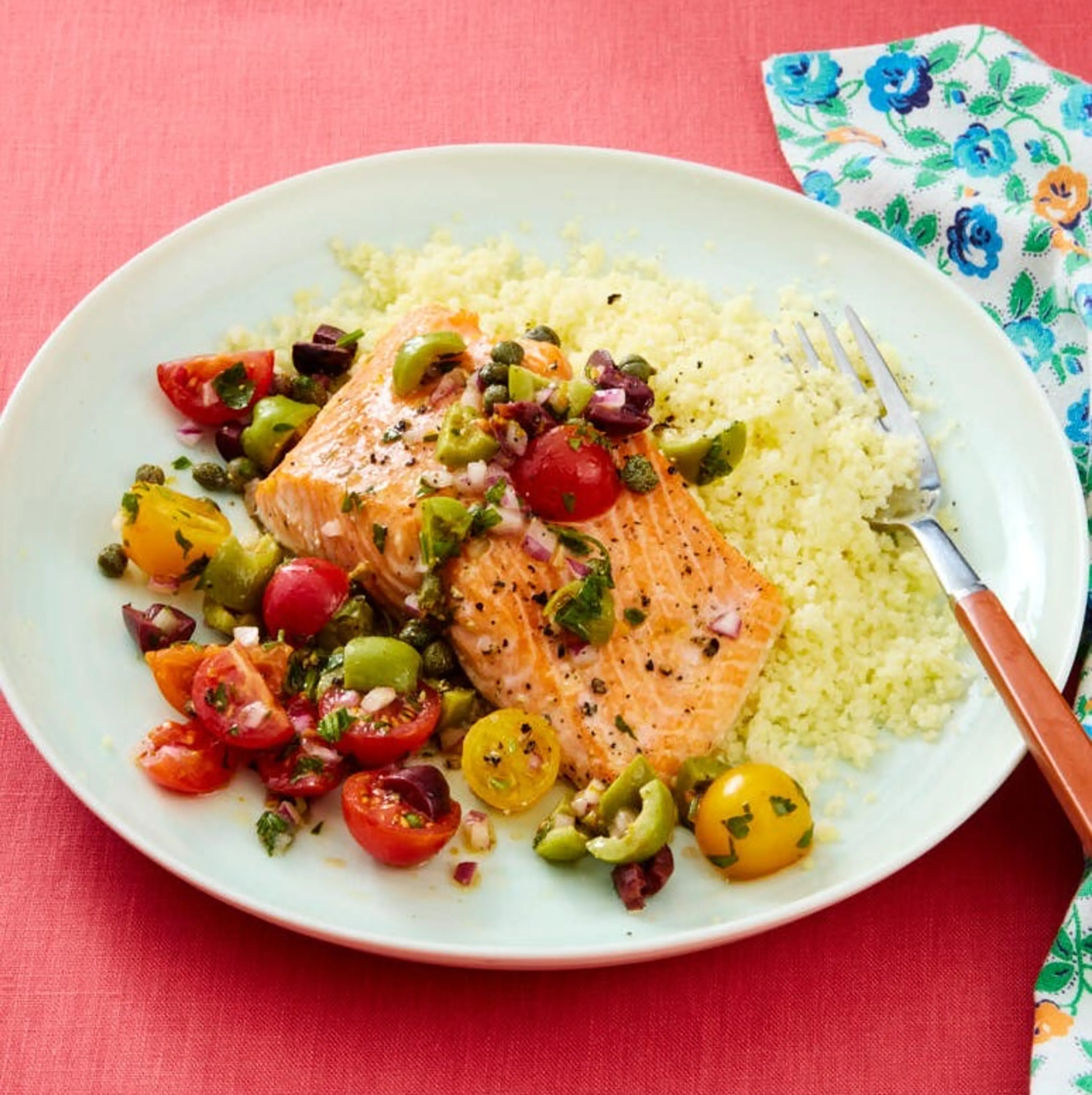 Salmon with Olive Caper Relish