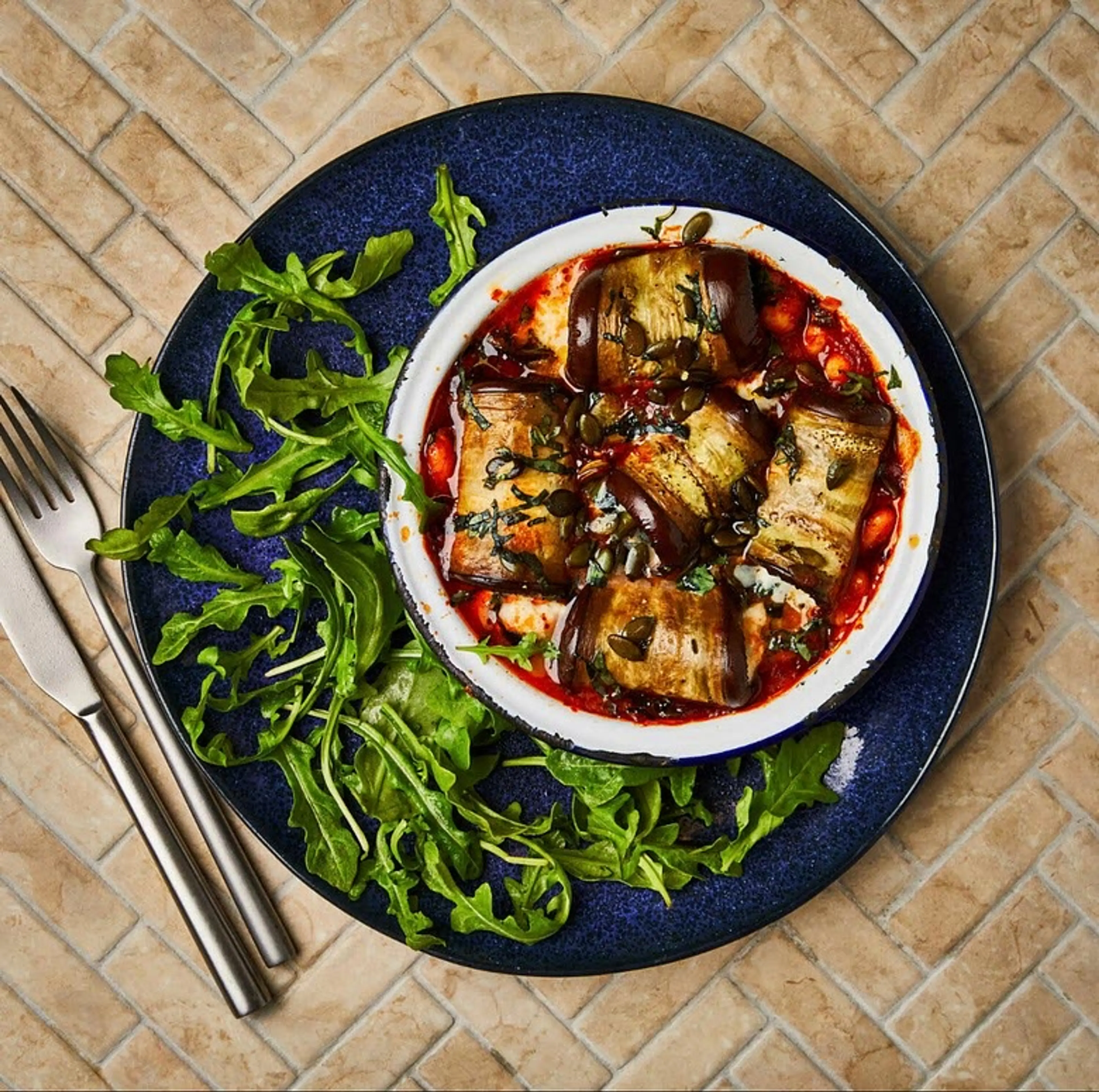 Mozzarella-Stuffed Aubergine & Bean Bake (V)