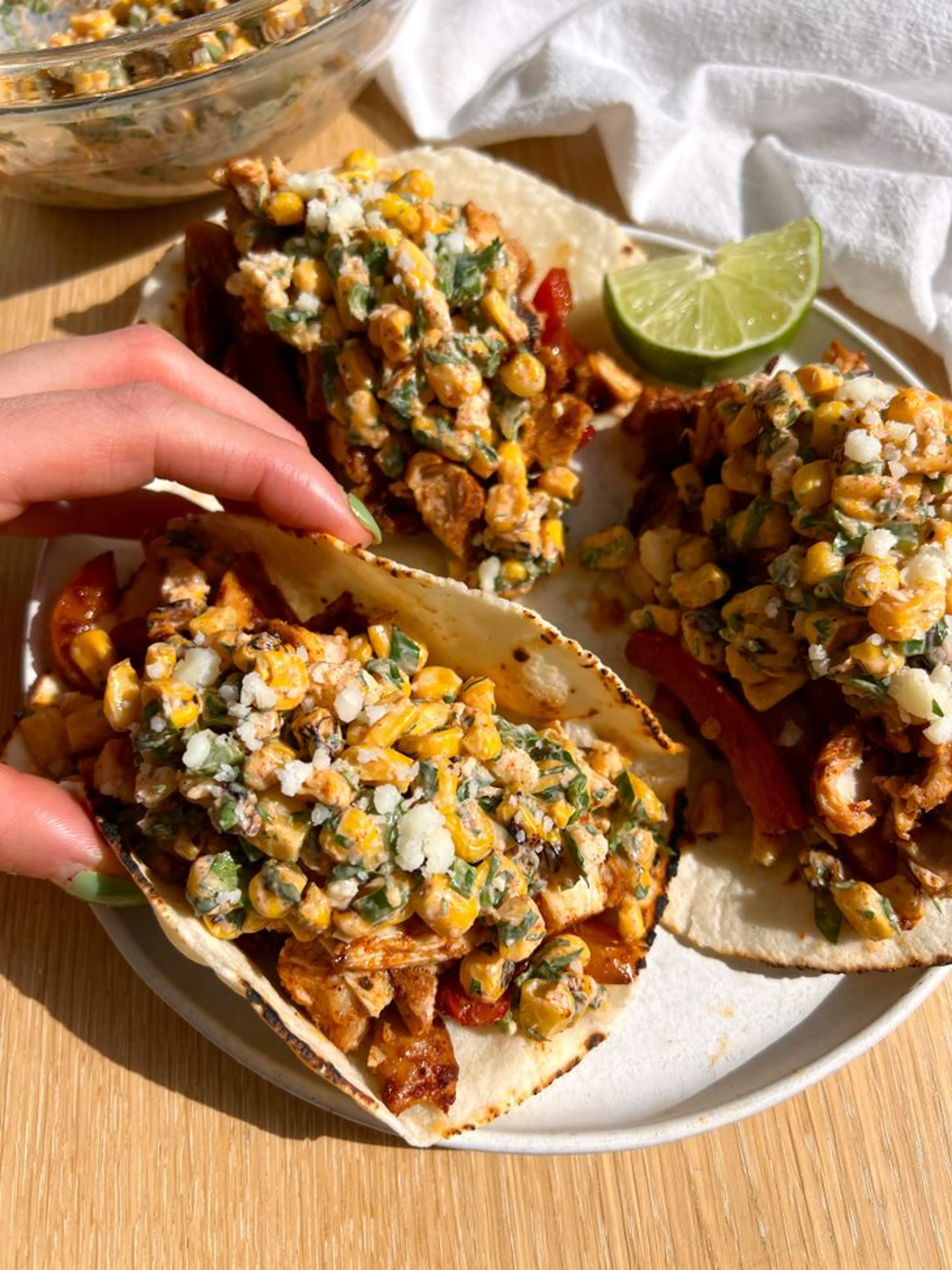 Elote Tacos with Chipotle Chicken and Veggies
