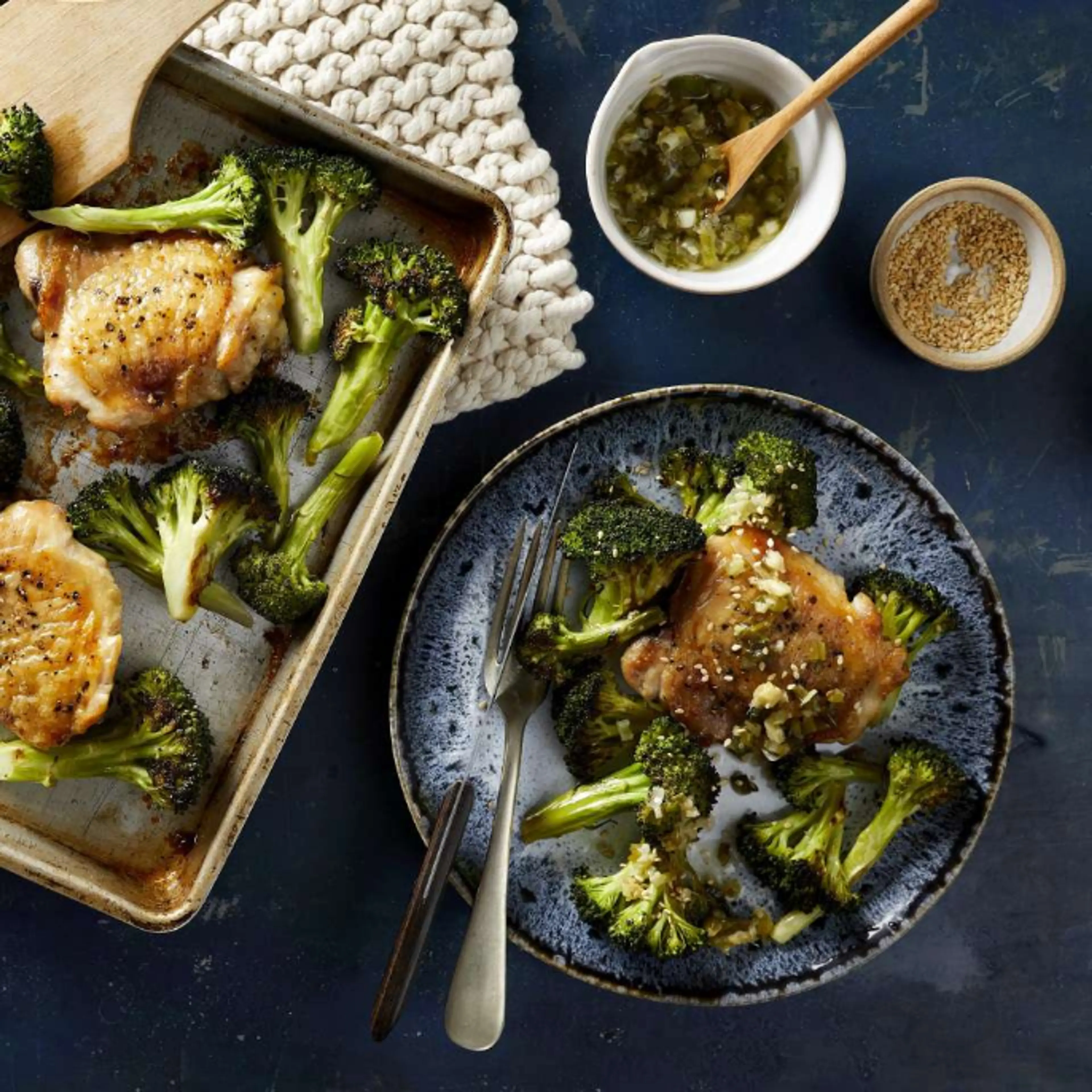 Sheet-Pan Sesame Chicken & Broccoli with Scallion-Ginger Sau