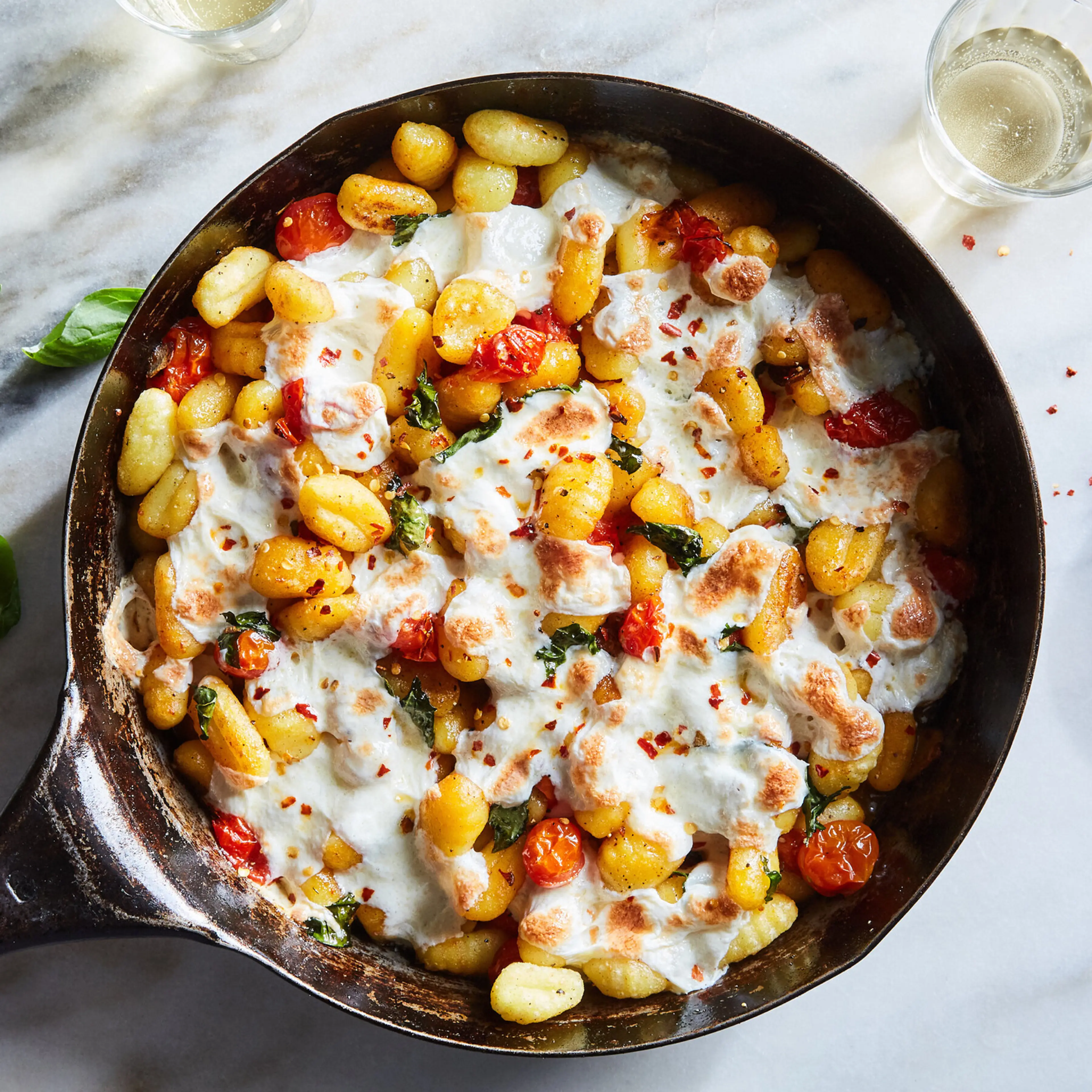 Crispy Gnocchi With Burst Tomatoes and Mozzarella