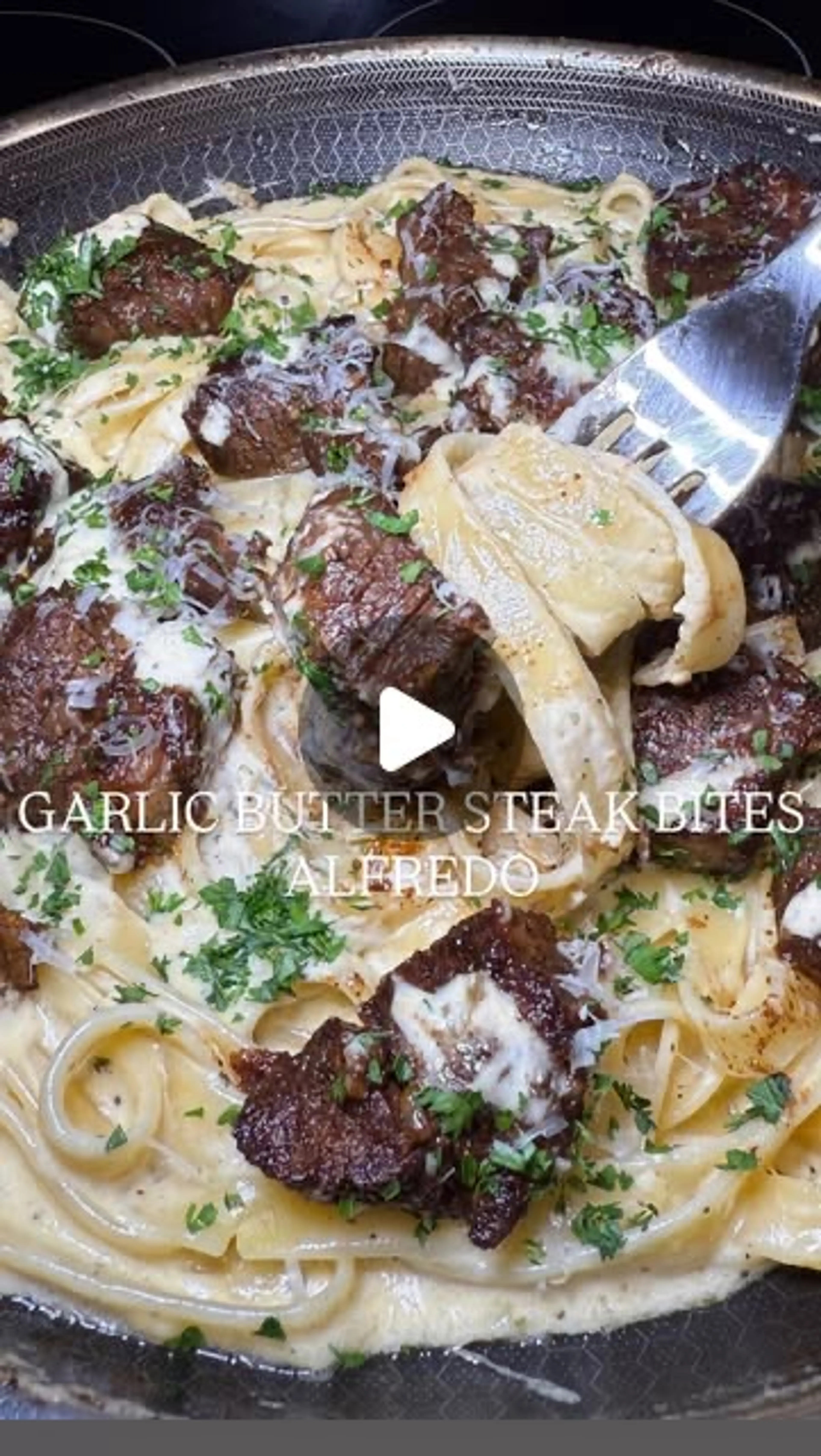 Garlic Butter Steak Bites W/ Alfredo Pasta