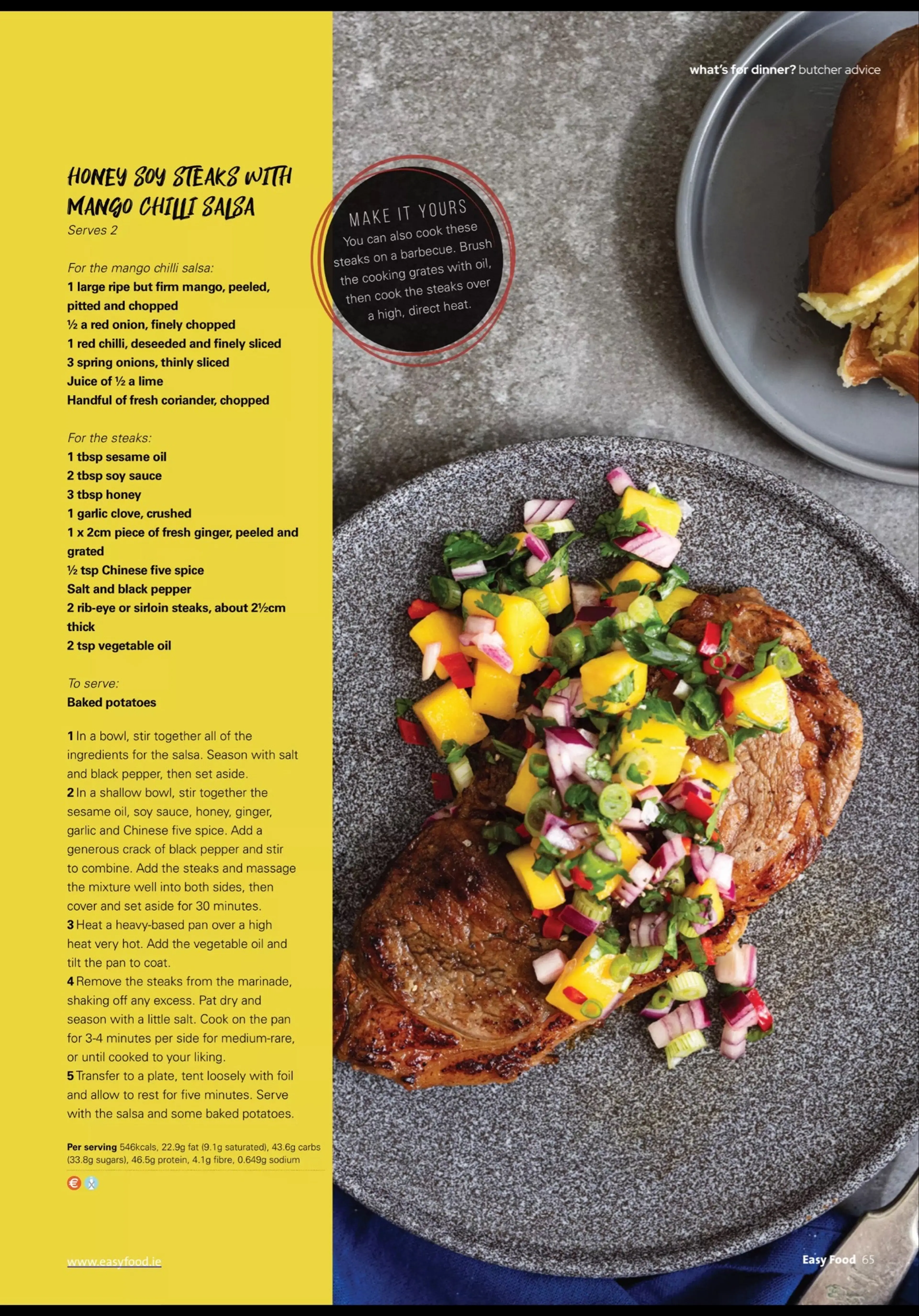 HONEY SOY STEAKS WITH MANGO CHILI SALSA