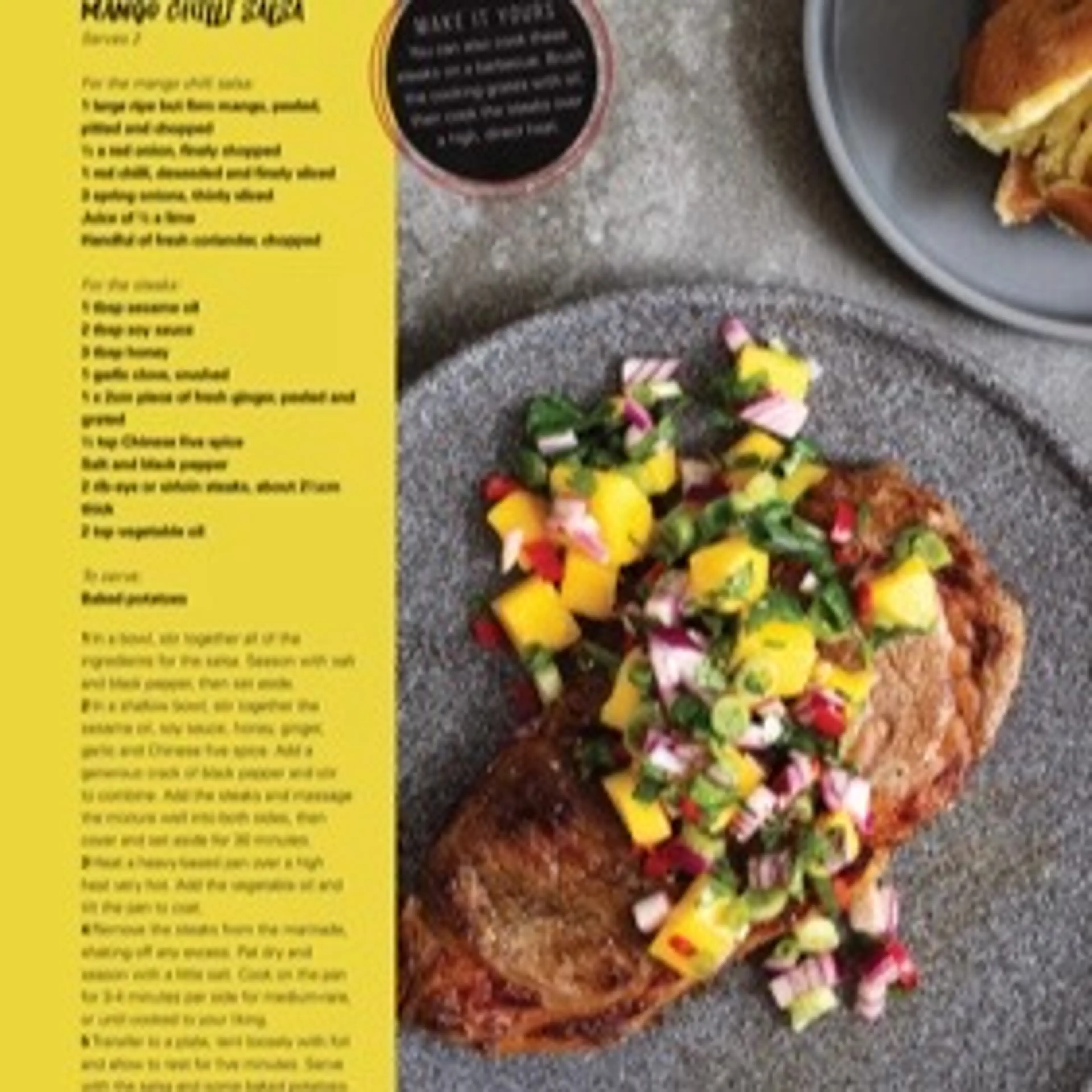 HONEY SOY STEAKS WITH MANGO CHILI SALSA