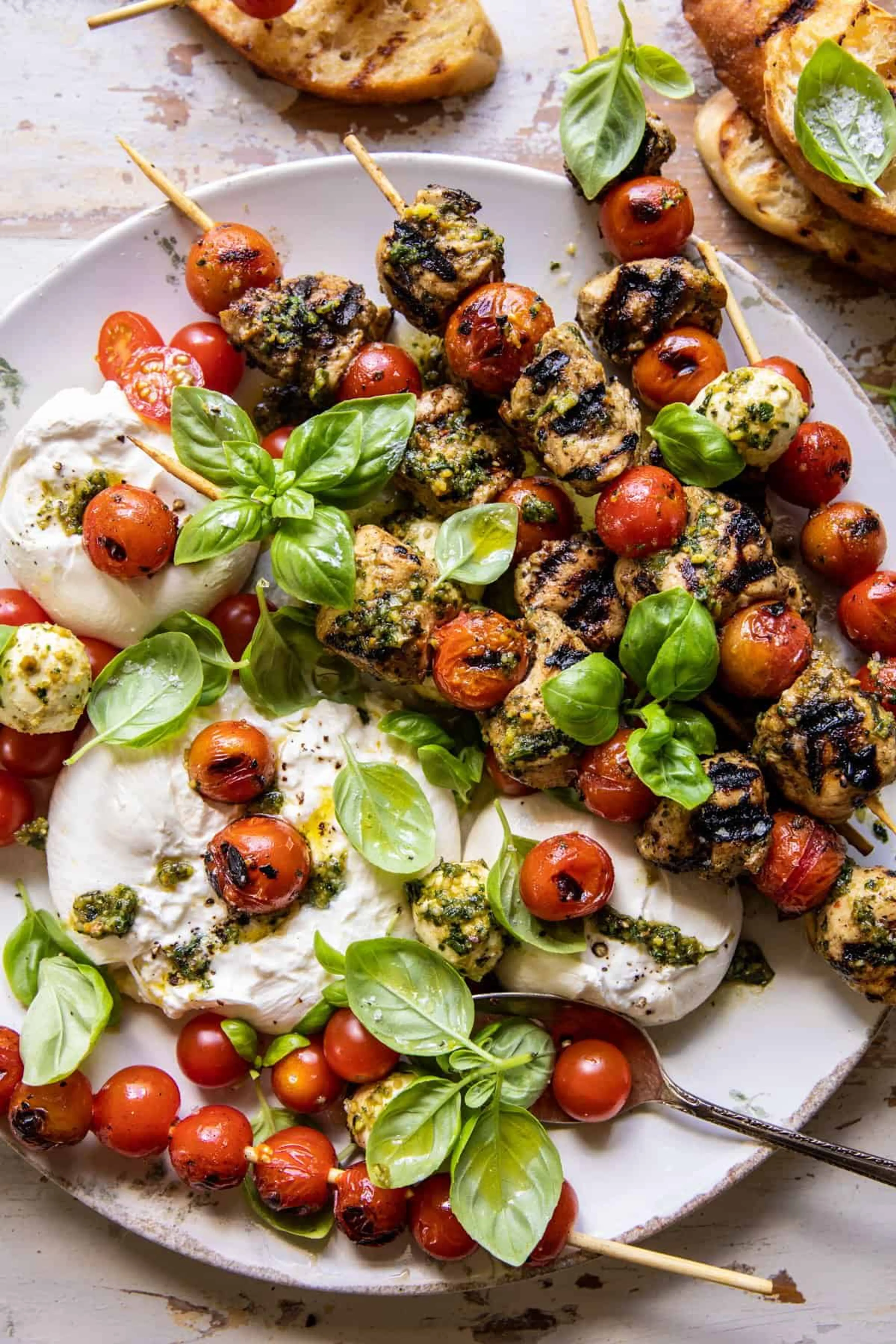 Grilled Caprese Pesto Chicken Skewers