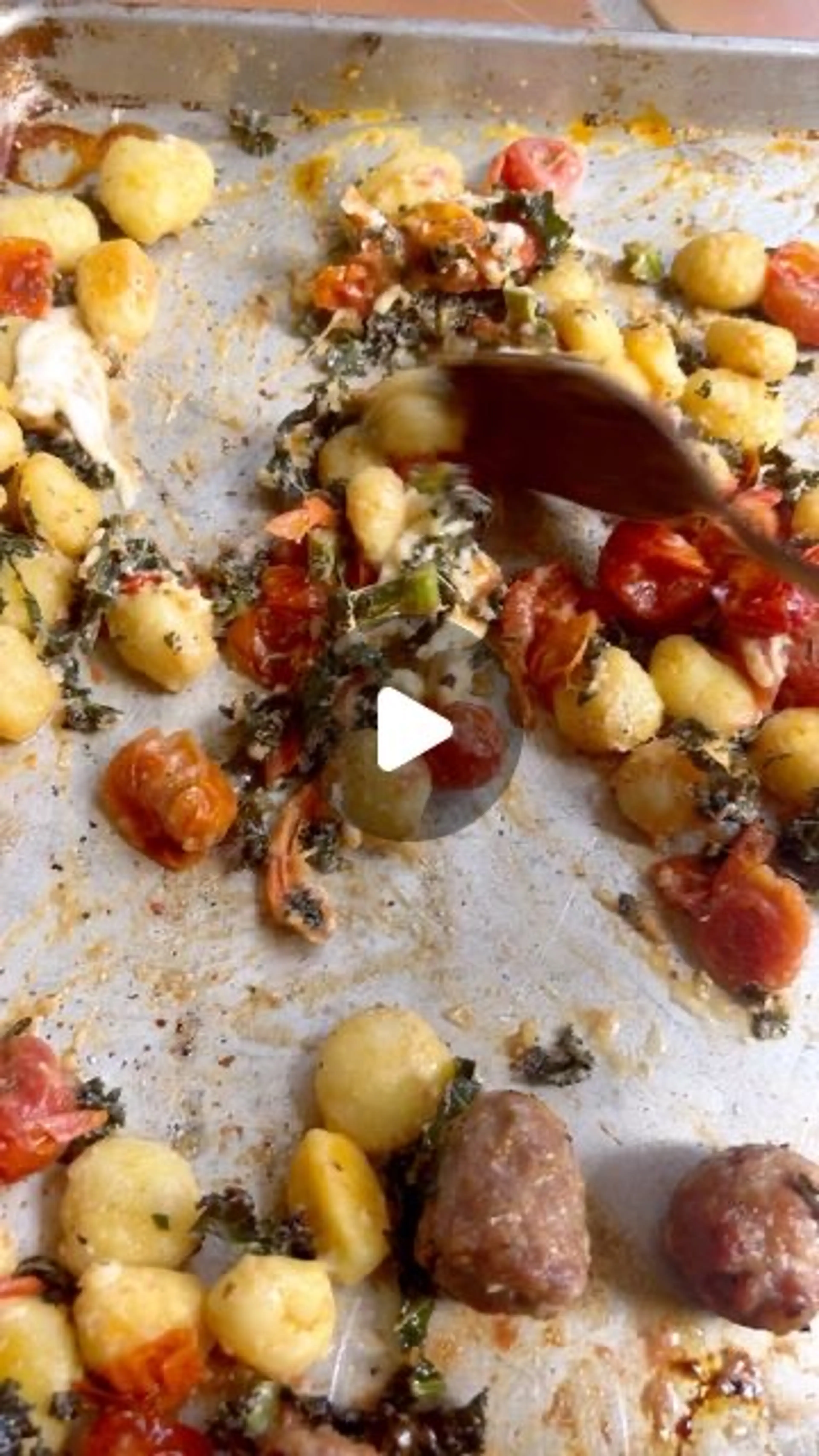 Sheet-pan Gnocchi with Roasted Tomatoes, Kale, Sausage Meatb