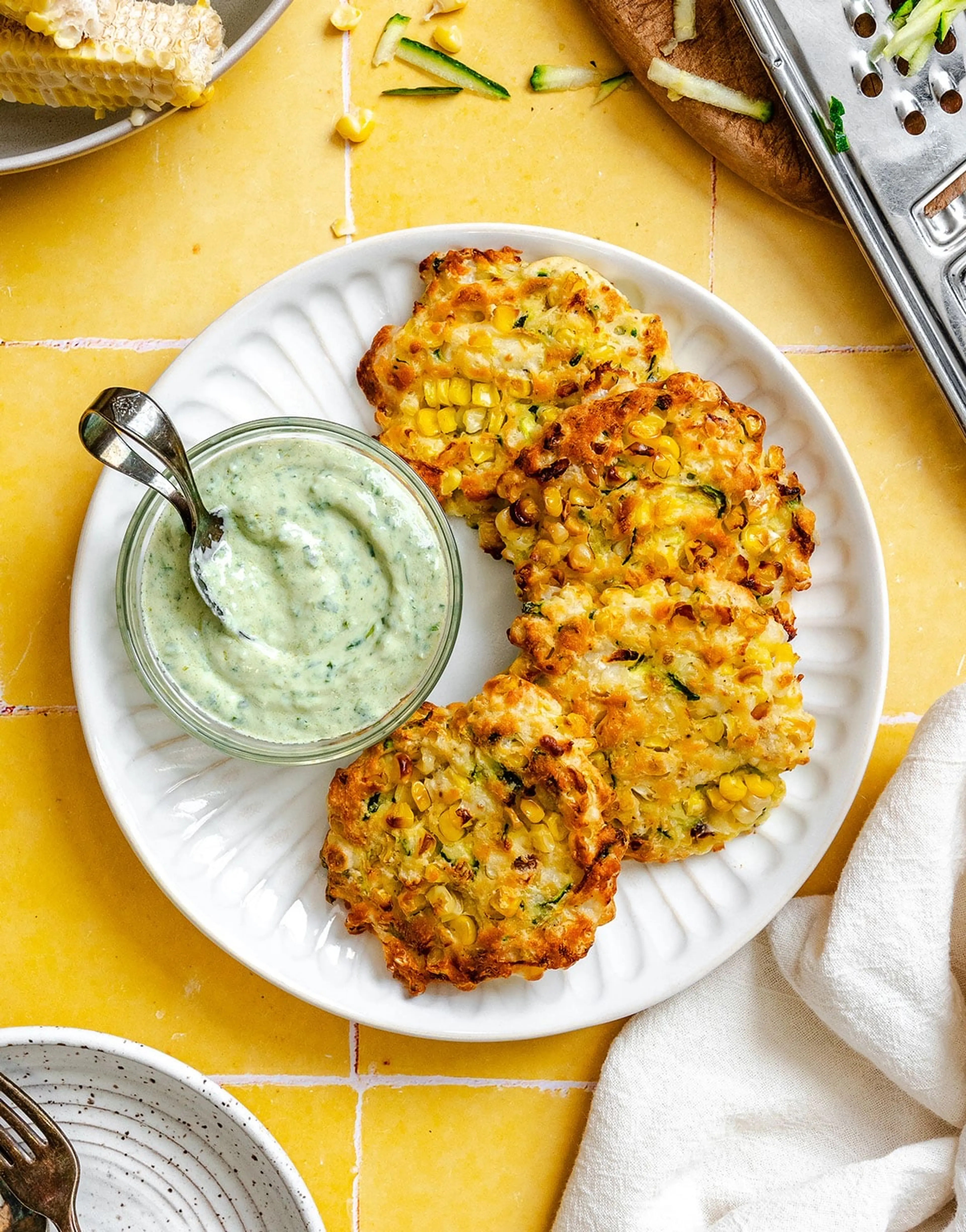 Air Fryer Zucchini Fritters (with Corn and Feta)