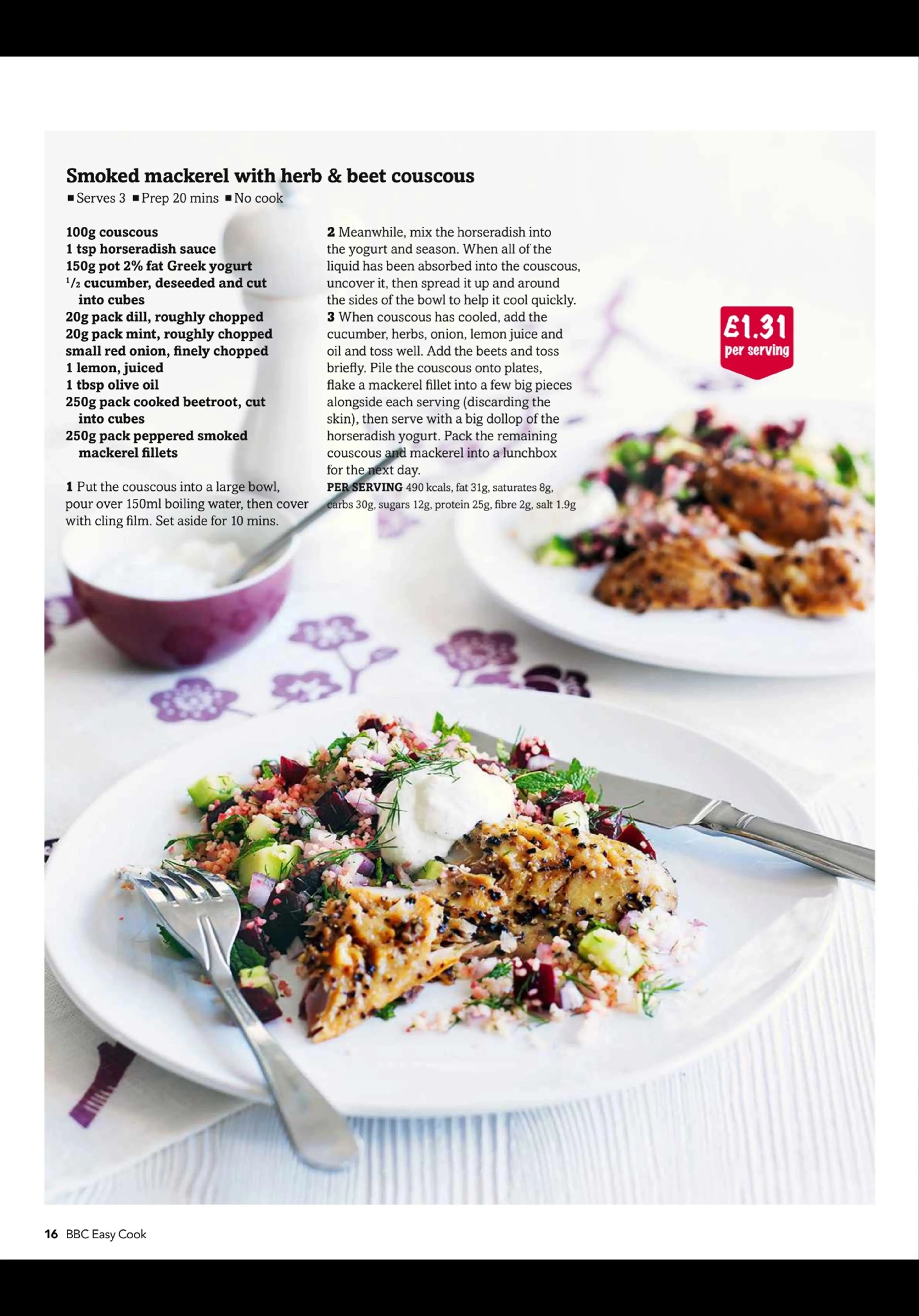 Smoked mackerel with herb & beet couscous