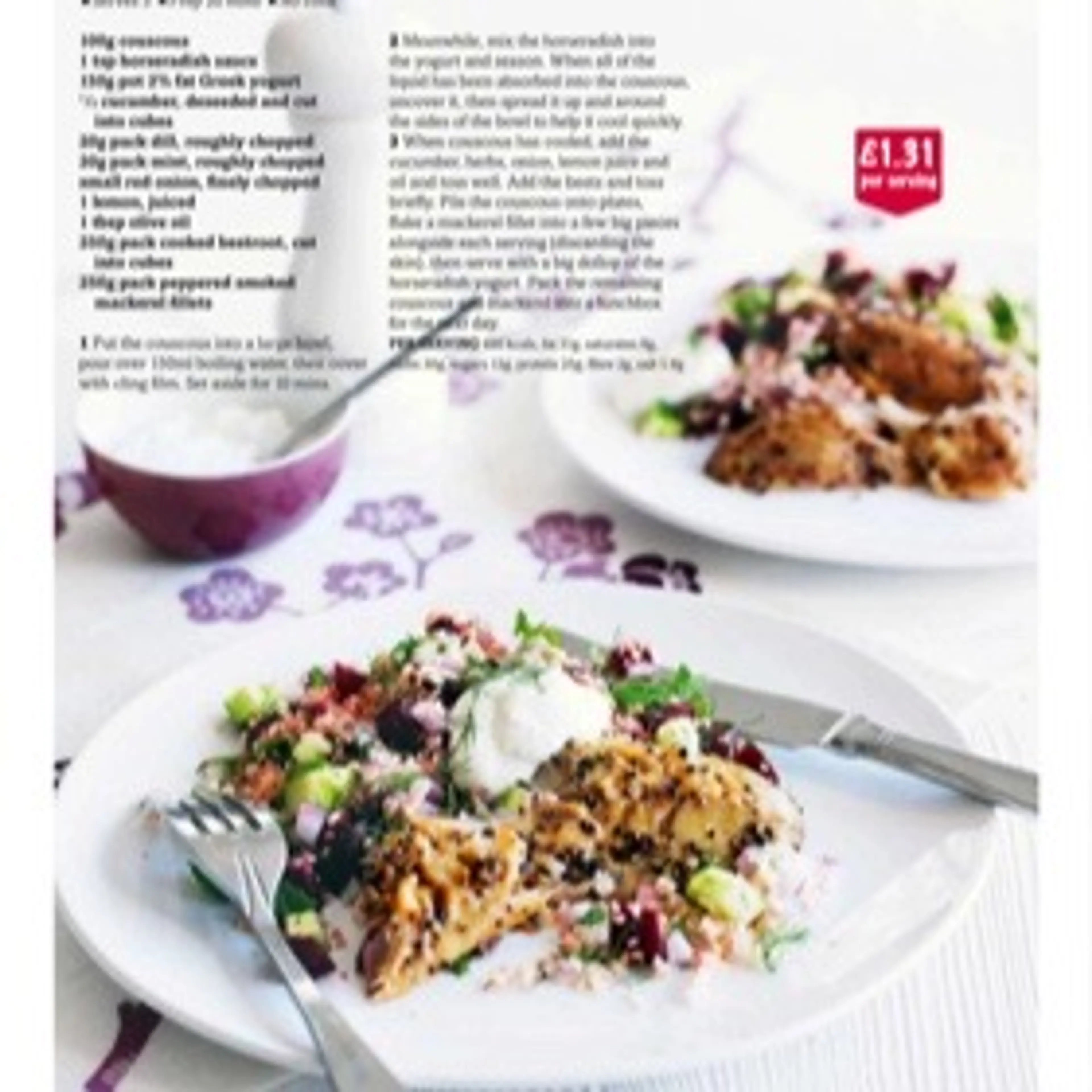 Smoked mackerel with herb & beet couscous