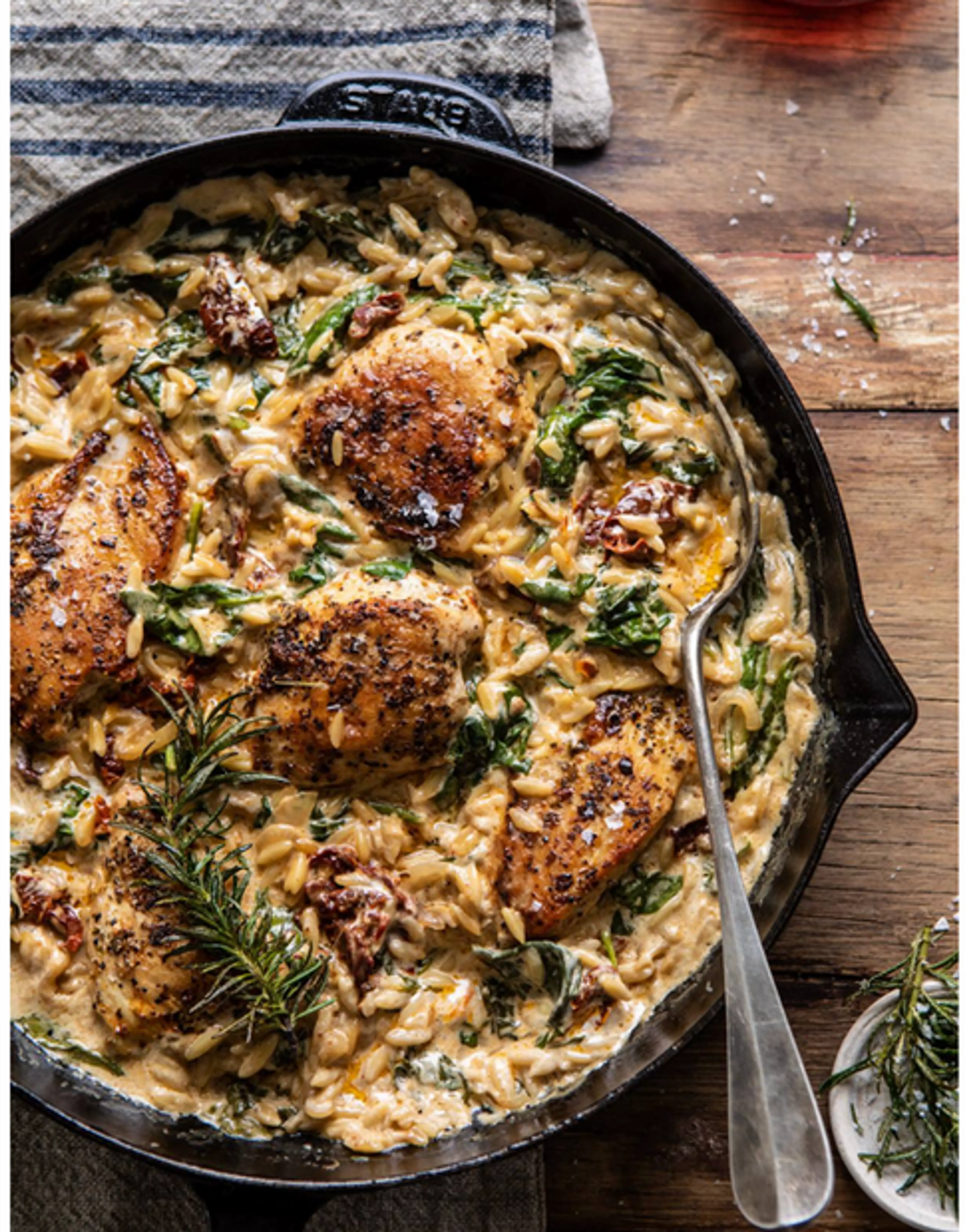 One Skillet Creamy Sun-Dried Tomato Chicken and Orzo