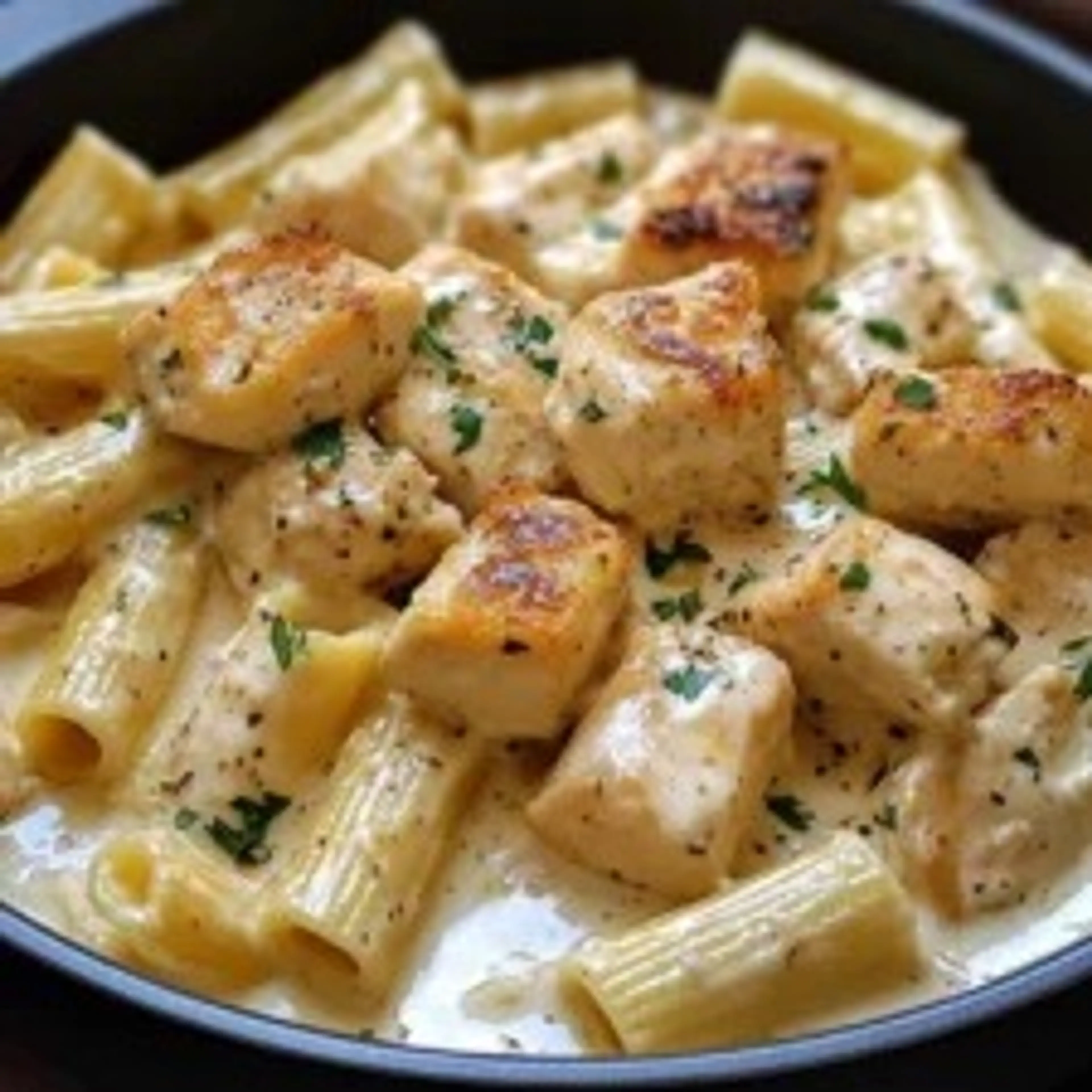 Creamy Garlic Butter Chicken Rigatoni with Parmesan Sauce