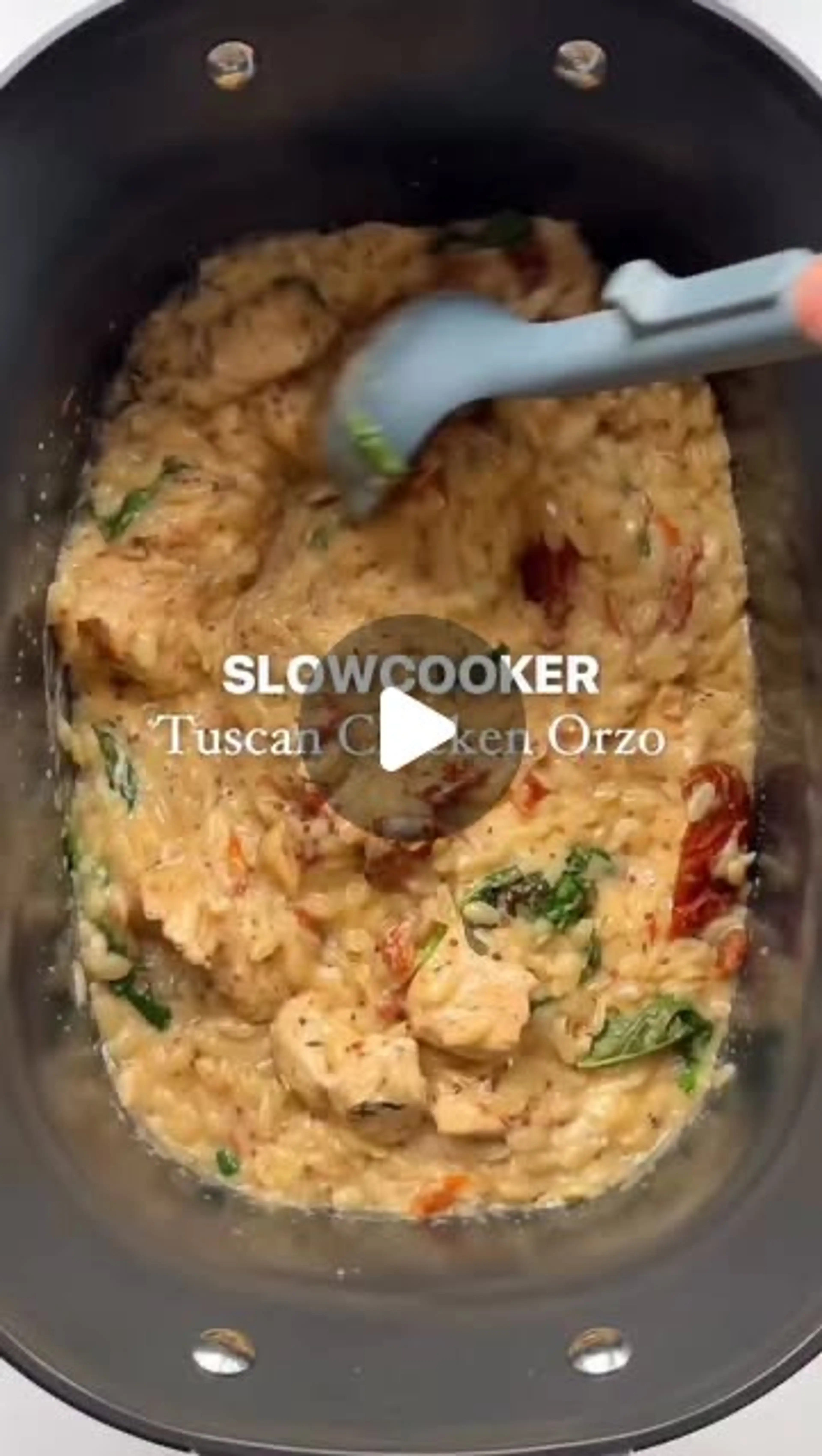 Slowcooker Creamy Tuscan Chicken Orzo