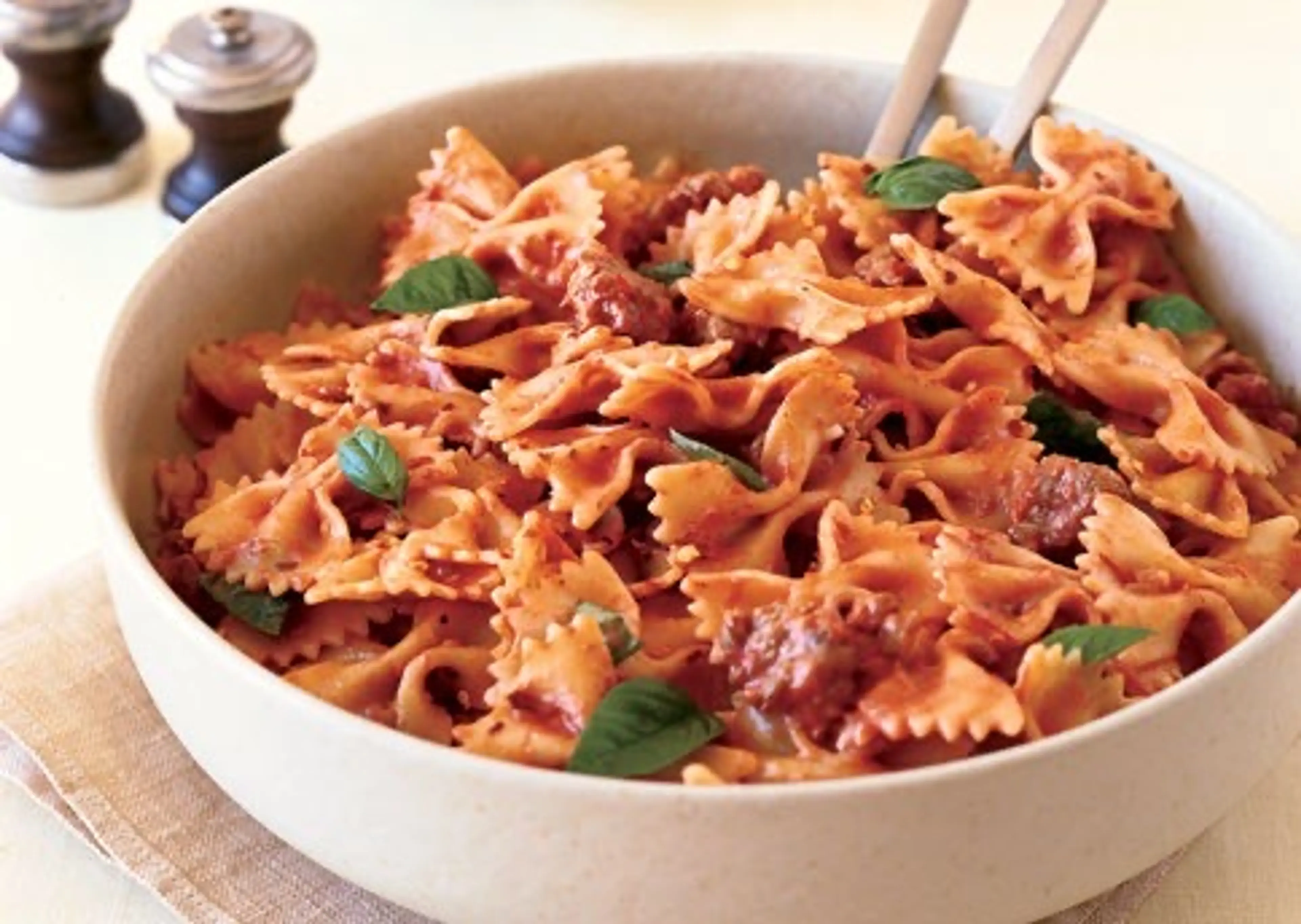 Farfalle with Sausage, Tomatoes, and Cream