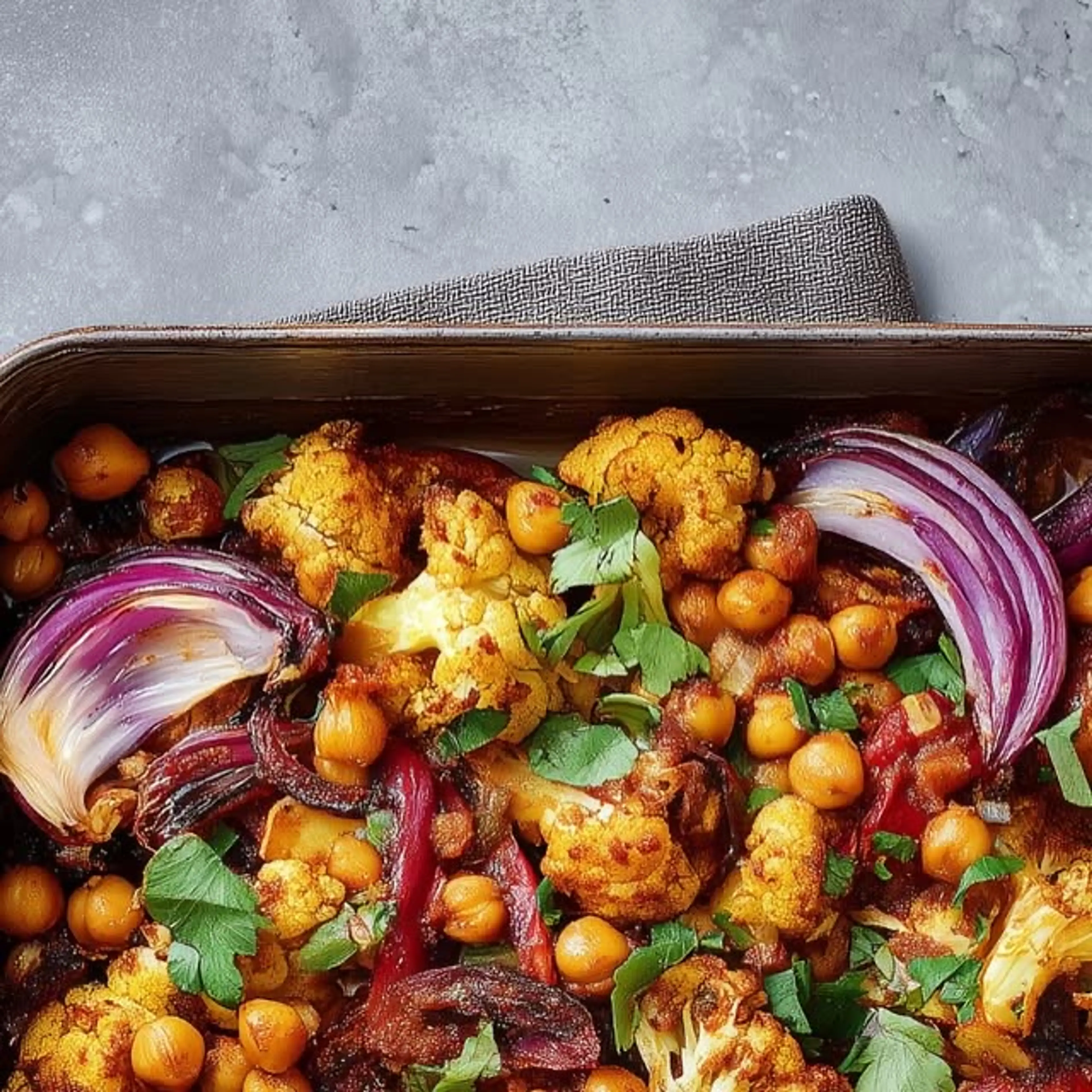 Spicy Roasted Cauliflower & Chickpea Traybake