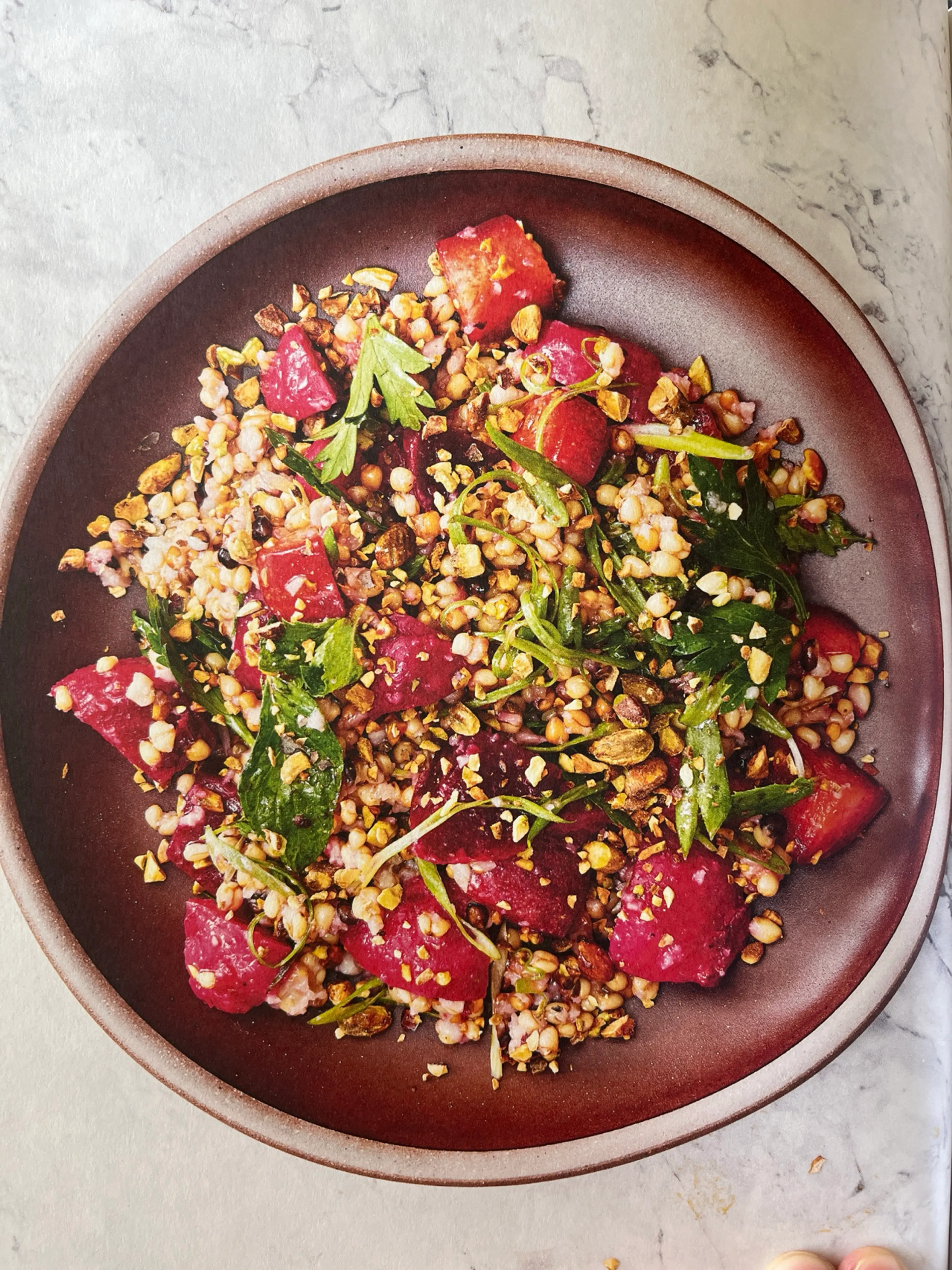 Barley Salad with Beets, Plums, and Pistachios