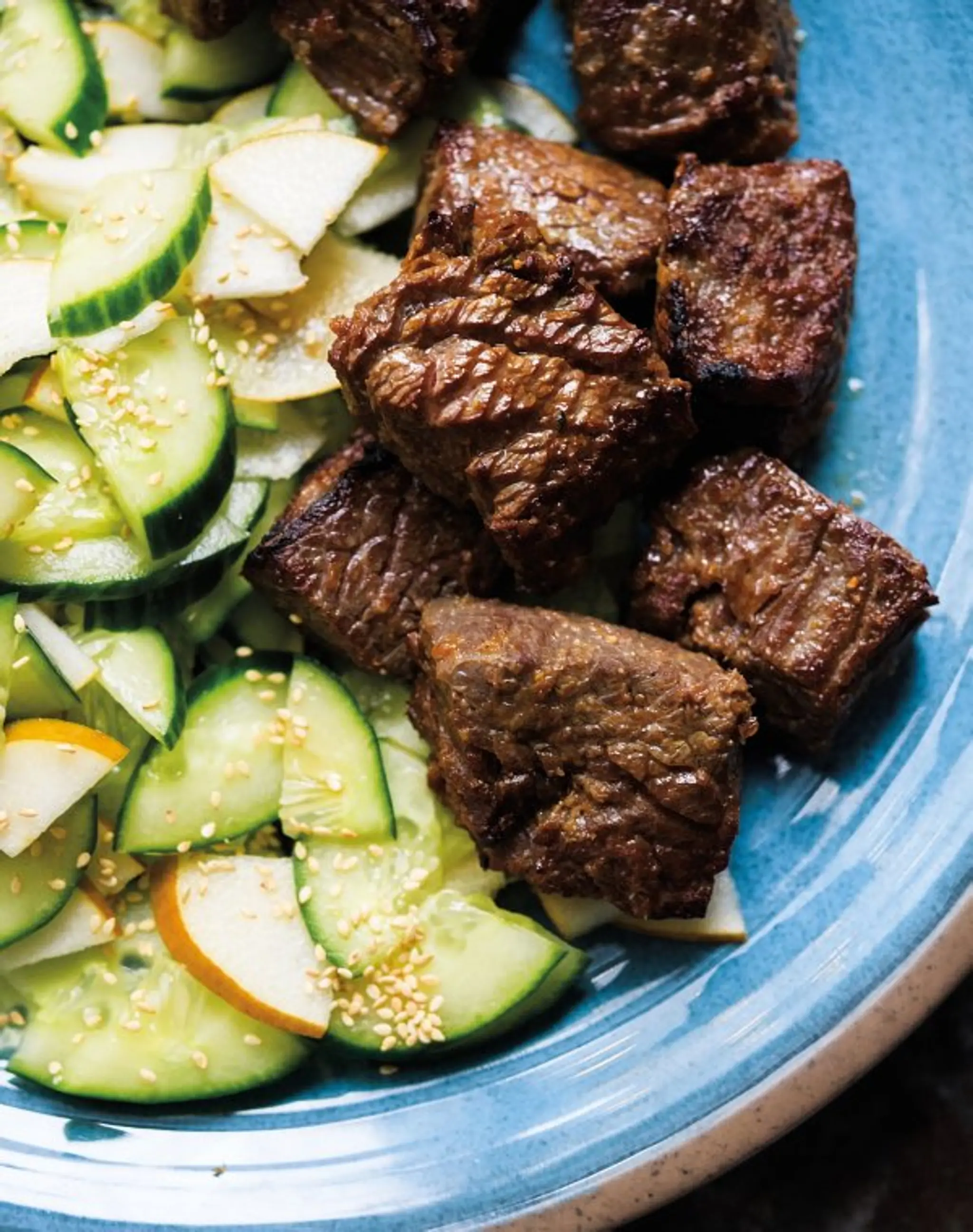 Ginger-Soy Steak with Pear-Cucumber Salad