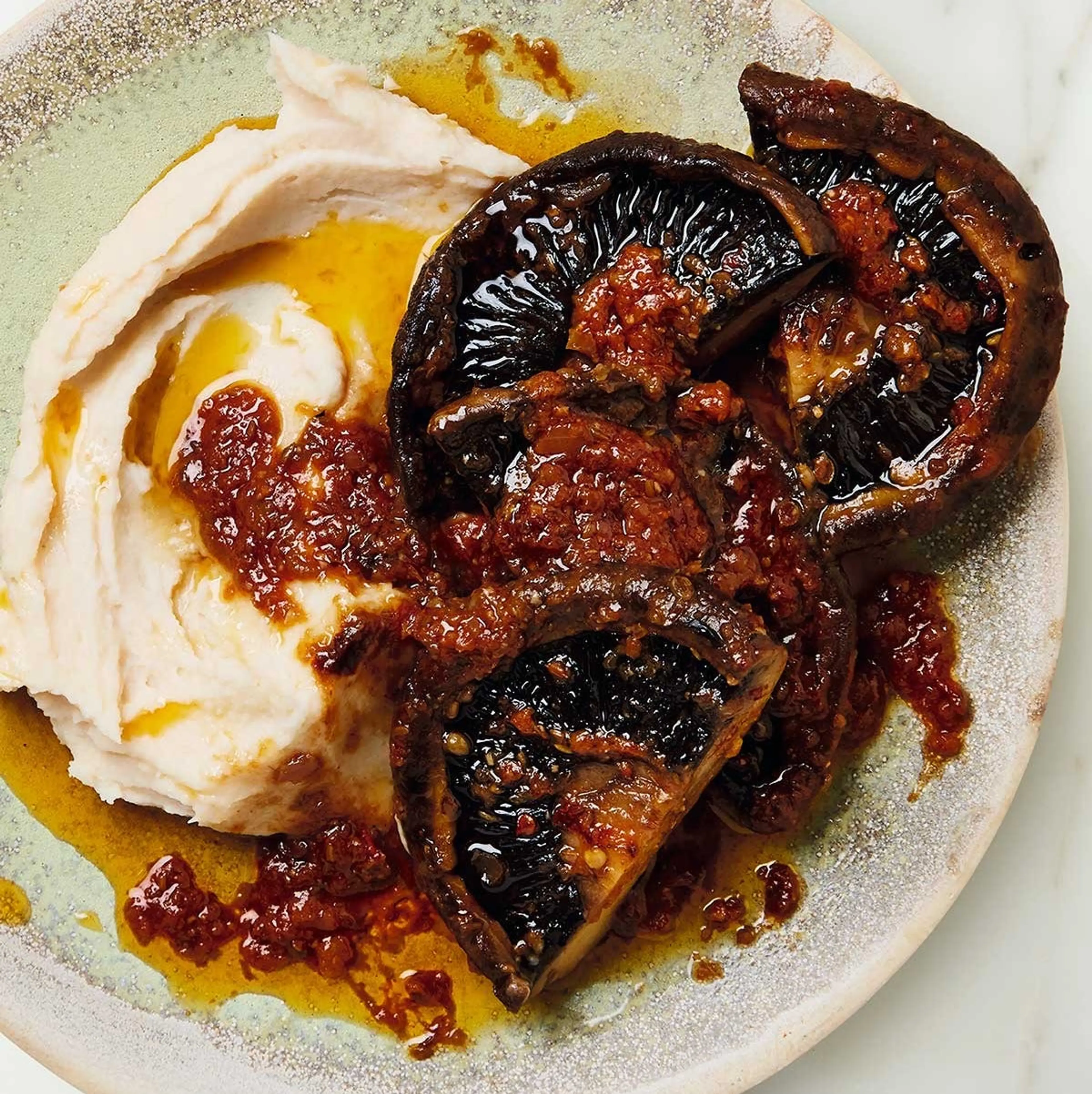 Portobellosteaks met puree van limabonen