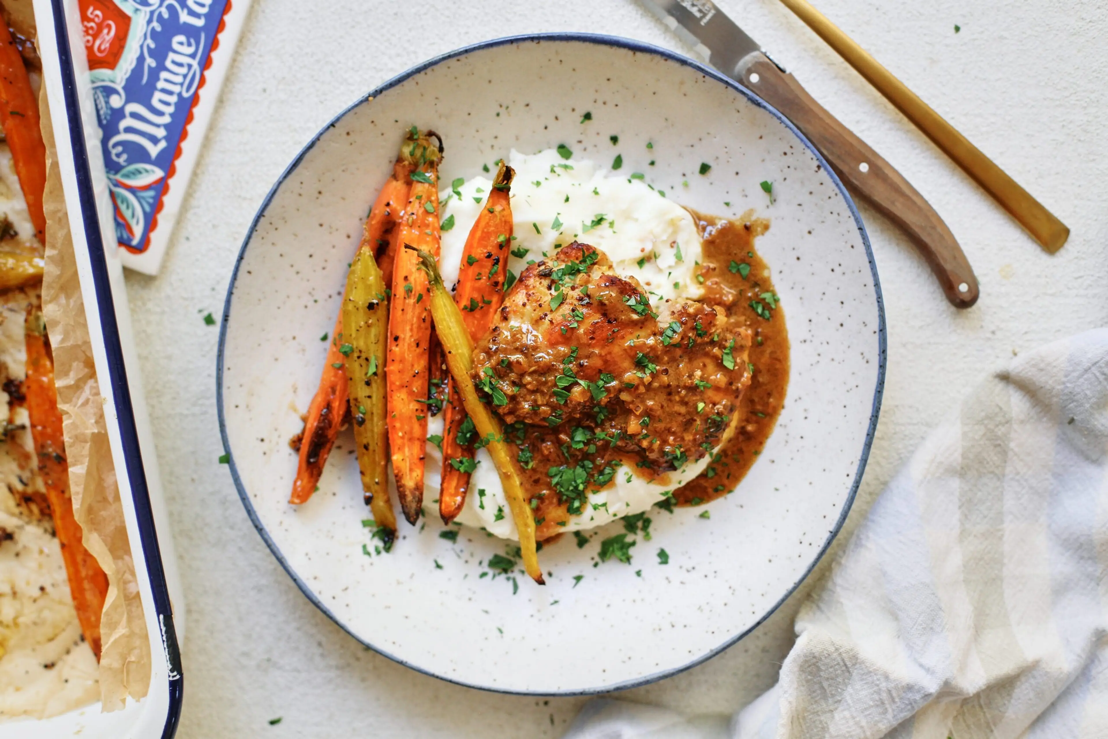 Garlic Herb Chicken with Honey Butter Carrots & Mashed Potat